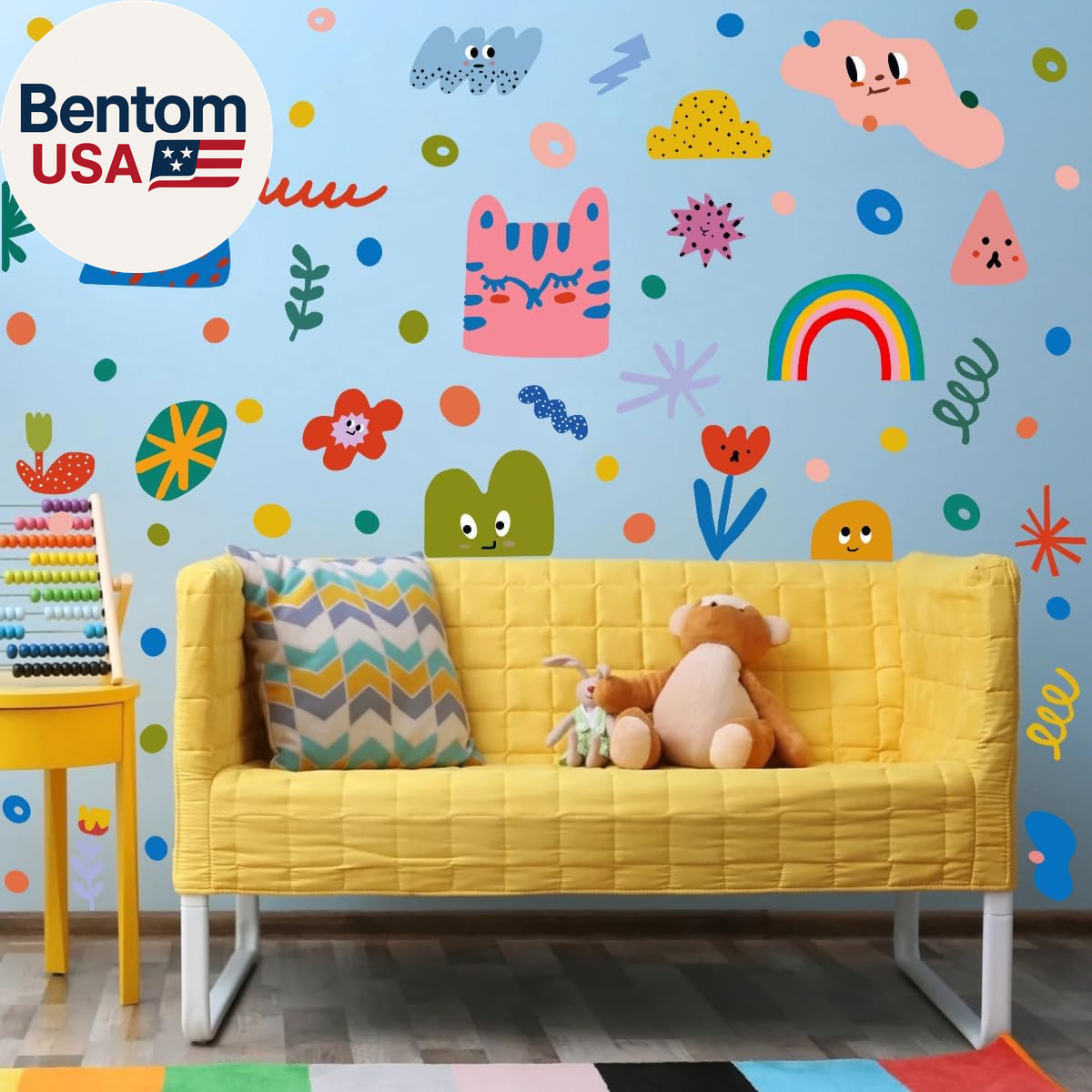Colorful Abstract Shape Wall Stickers, Lovely Smile Clouds Rainbow Irregular Dot