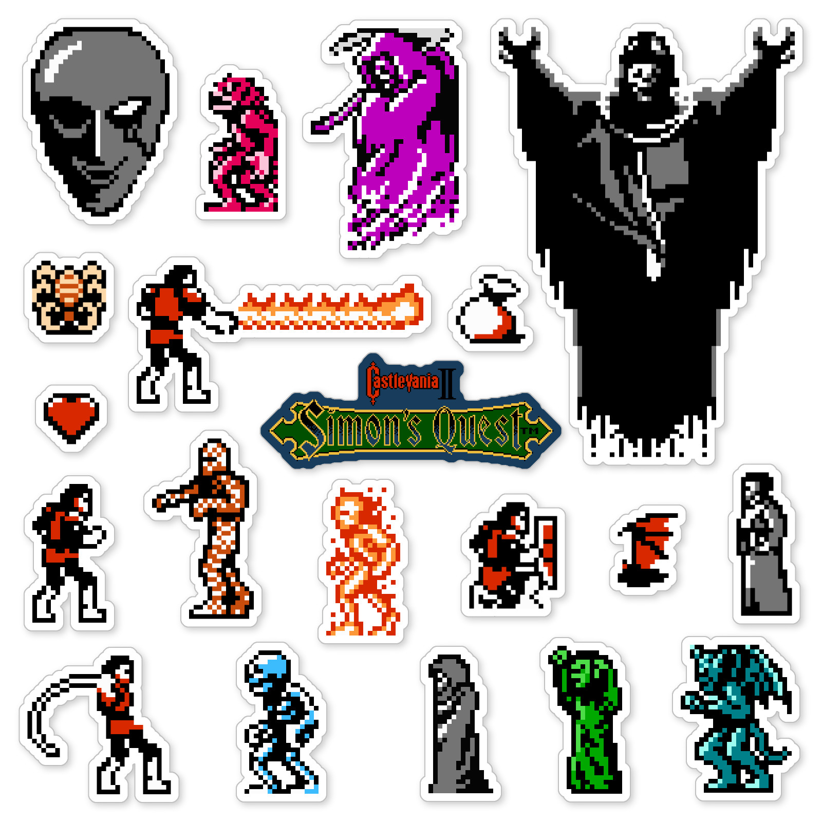 Castlevania II 2 Stickers Simons Quest Nintendo NES Pixel Art 20 Sticker Pack