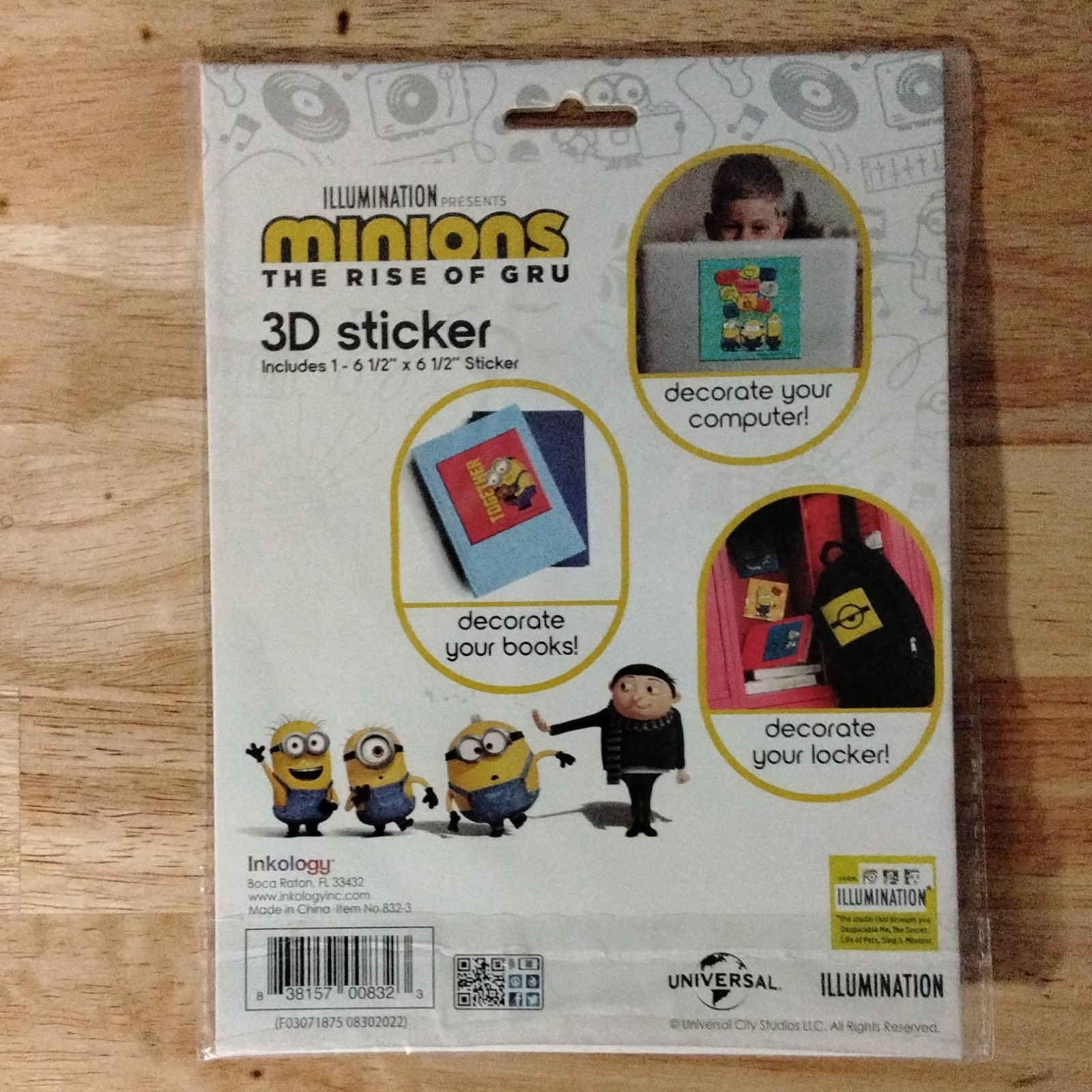 "7" Inkology Minions: The Rise of Gru 3D Effect Sticker 6.5in for Books/Locker