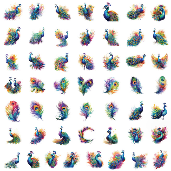 50Pcs Stickers Peacock Peafowl Laptop Luggage Phone Skateboard Car Fridge Vinyl