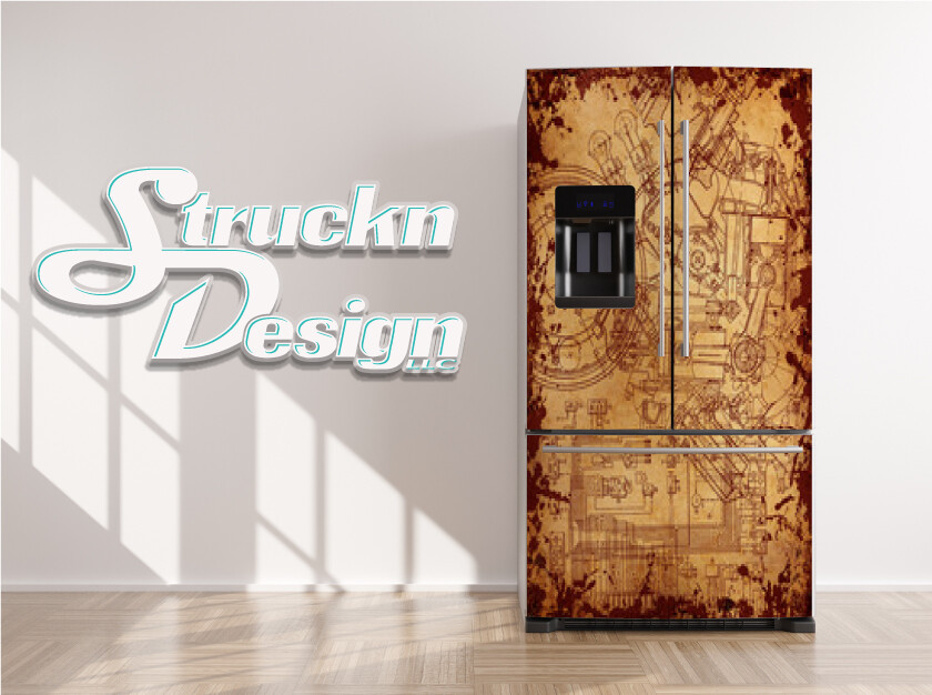 Vintage Sketch Blueprint Beige Brown Fridge Freezer Wrap Side Door Vinyl Decal