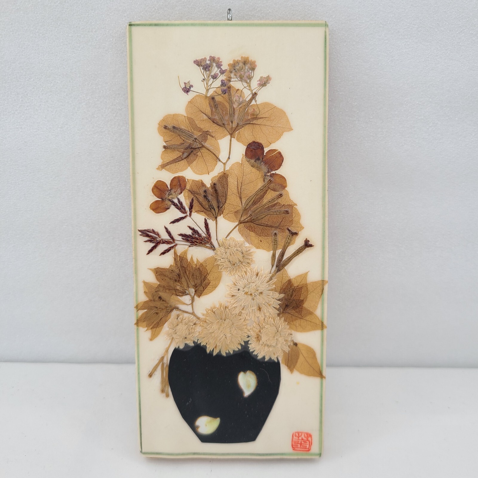 Set of 5 Asian Pressed Flower Art Panels Botanical Oshibana Style Wall Hanging