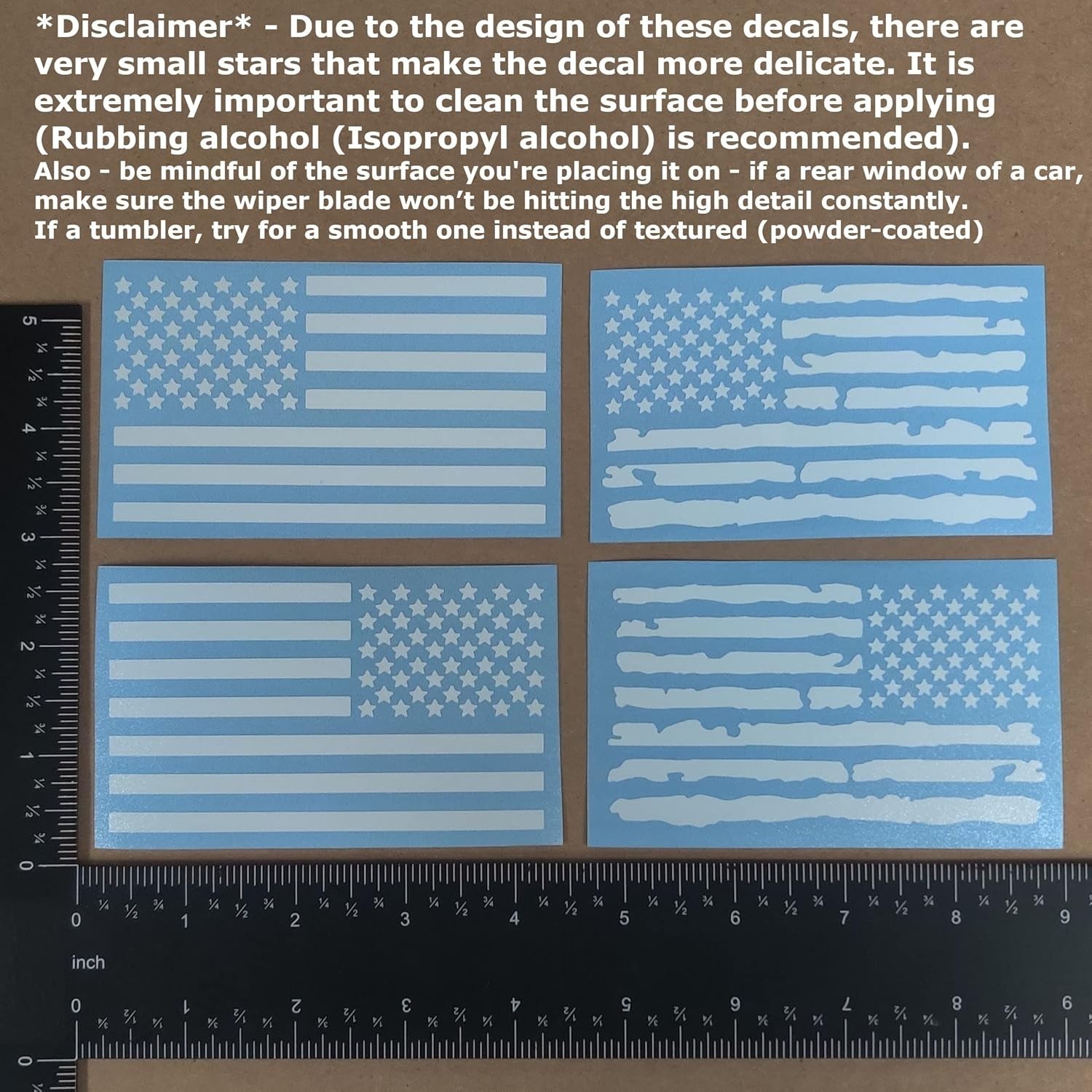 American Flag Decal 4 Pack: Regular and Distressed American Small ~4" White