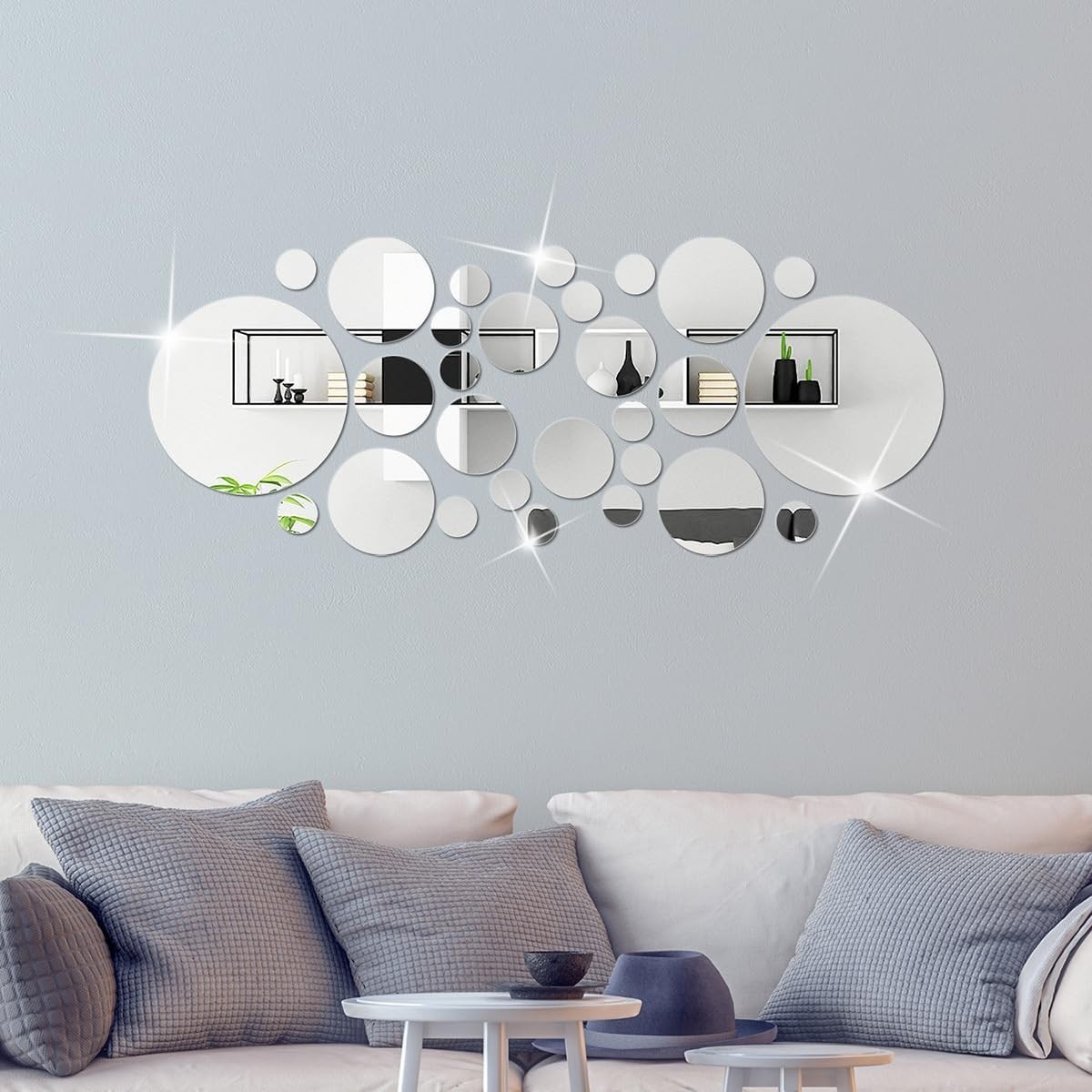 32PCS 3D Acrylic Mirror Wall Stickers Removable Peel & Stick Home Decor Silver