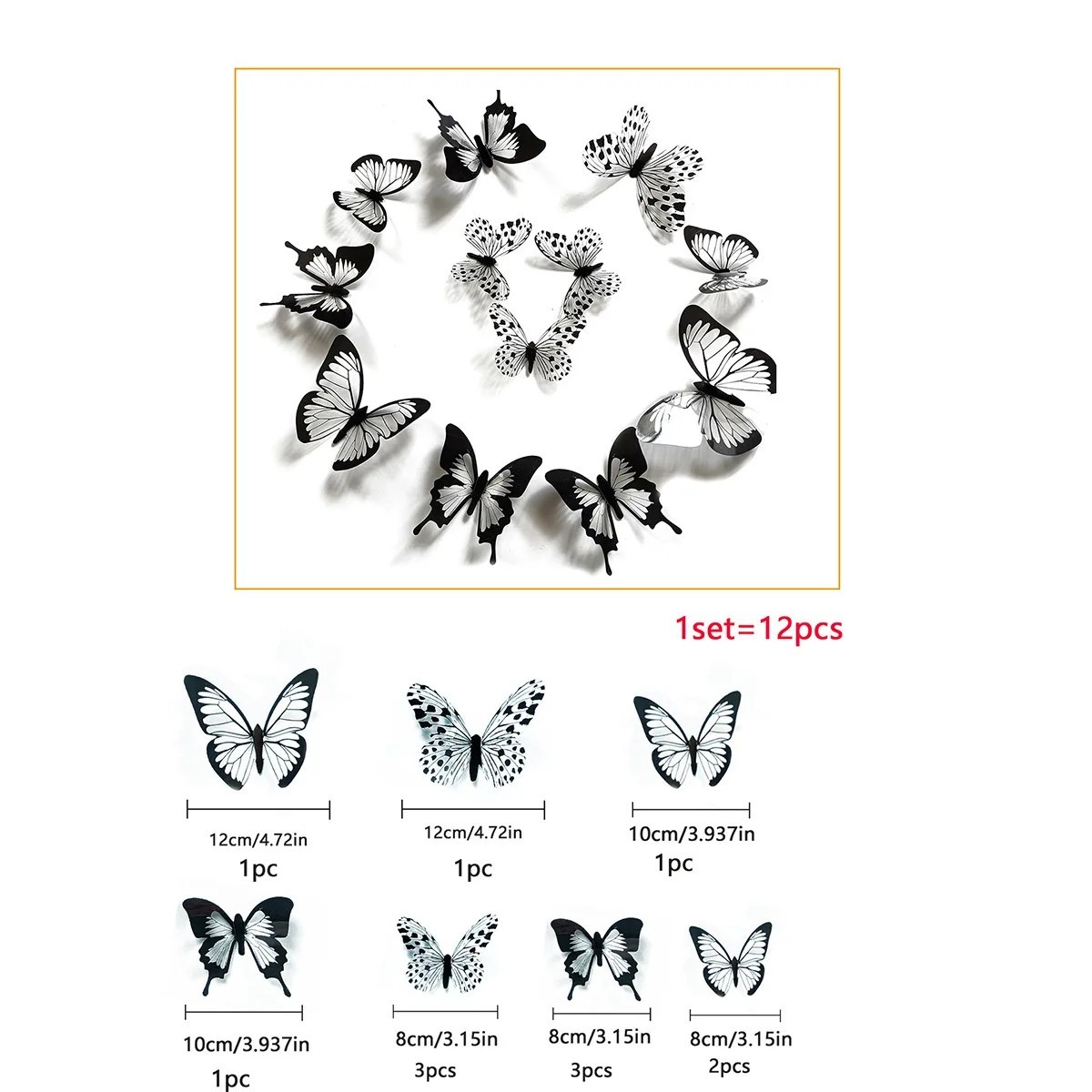 12/24pcs Butterfly Sticker 3D Wall Decoration for Living Room & Bedroom Stickers