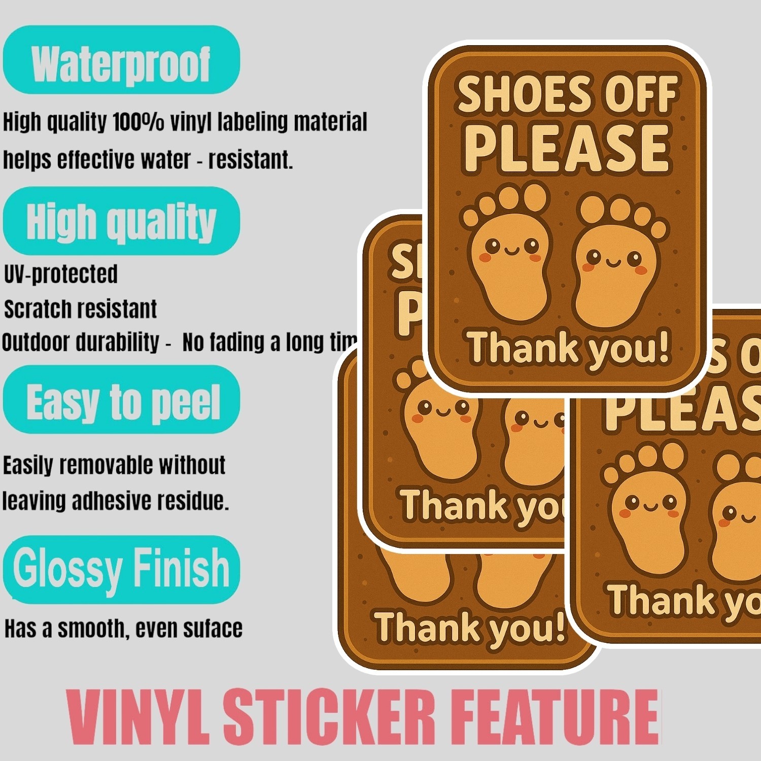 4PCS Shoes Off Please Sign Stickers – Waterproof Vinyl Entryway Decals