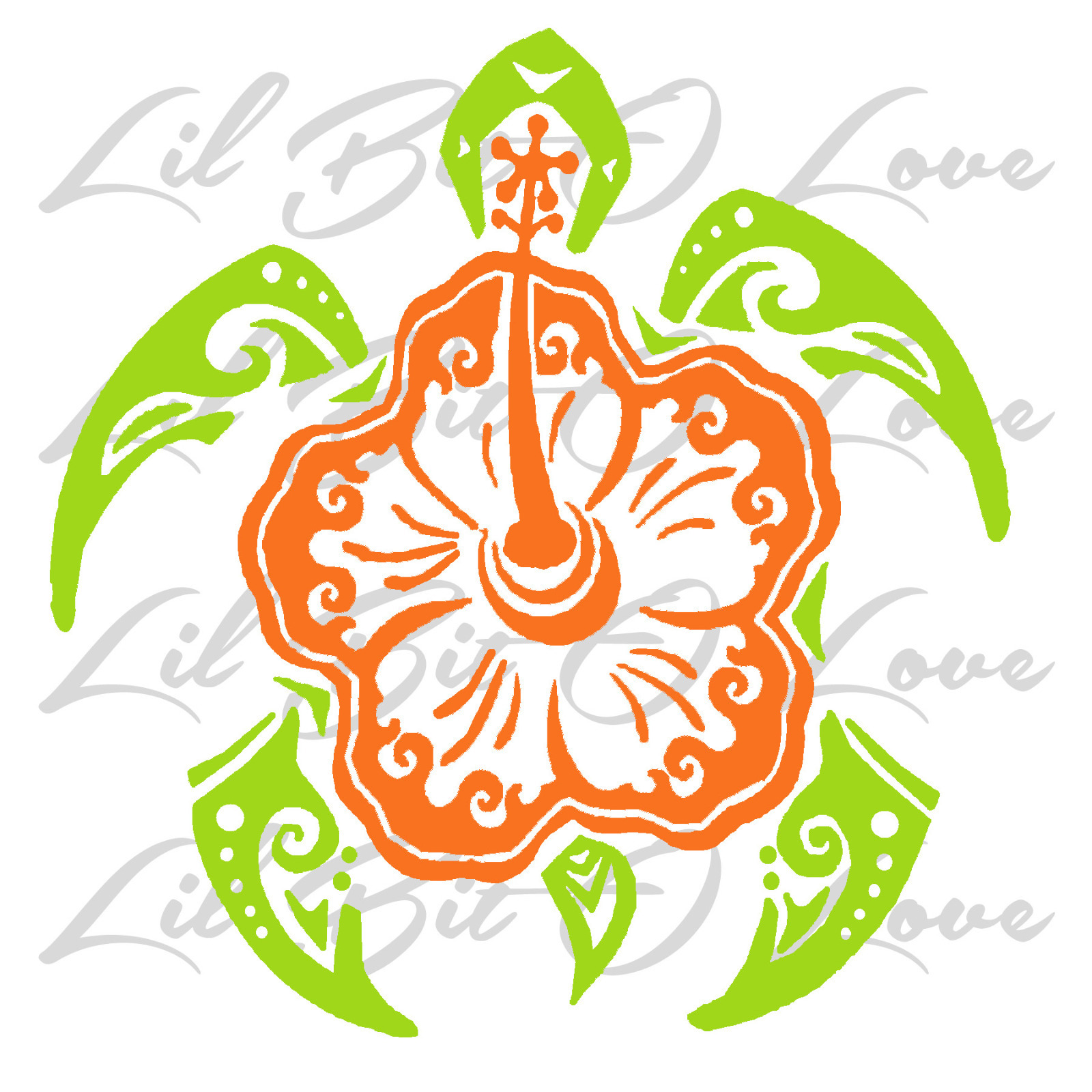 Tribal Hibiscus Sea Turtle Vinyl Decal Sticker Tortoise Beach 2 Color