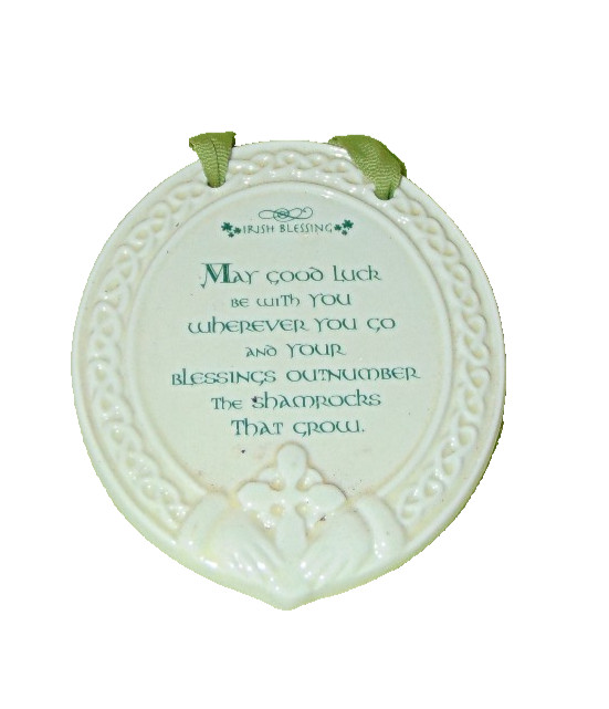 Irish Blessing Ceramic Wall Plaque Shamrock Hanging Decor 5in