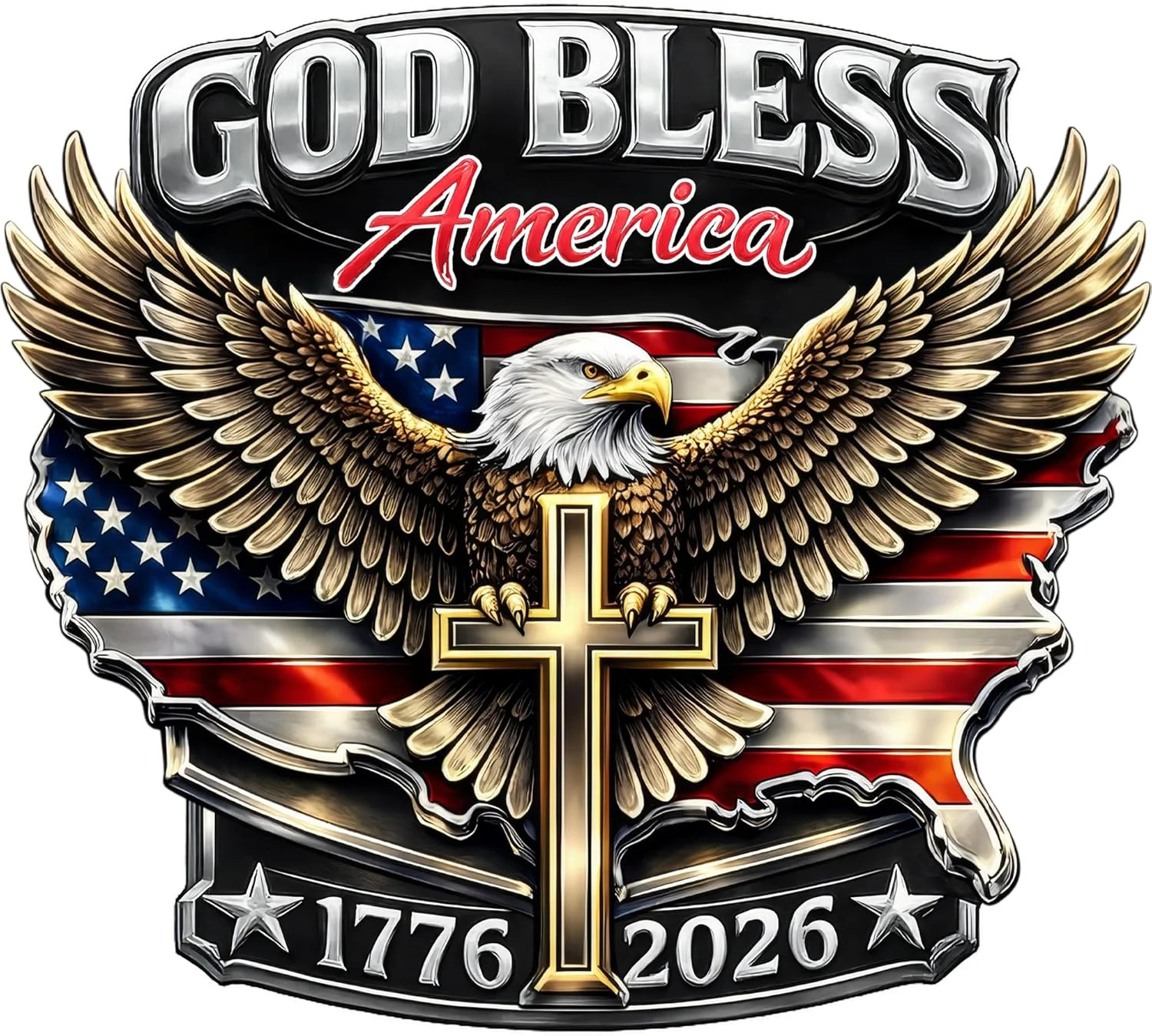 2pcs God Bless America 250th Anniversary USA Car Decal Sticker, Patriotic Bald E