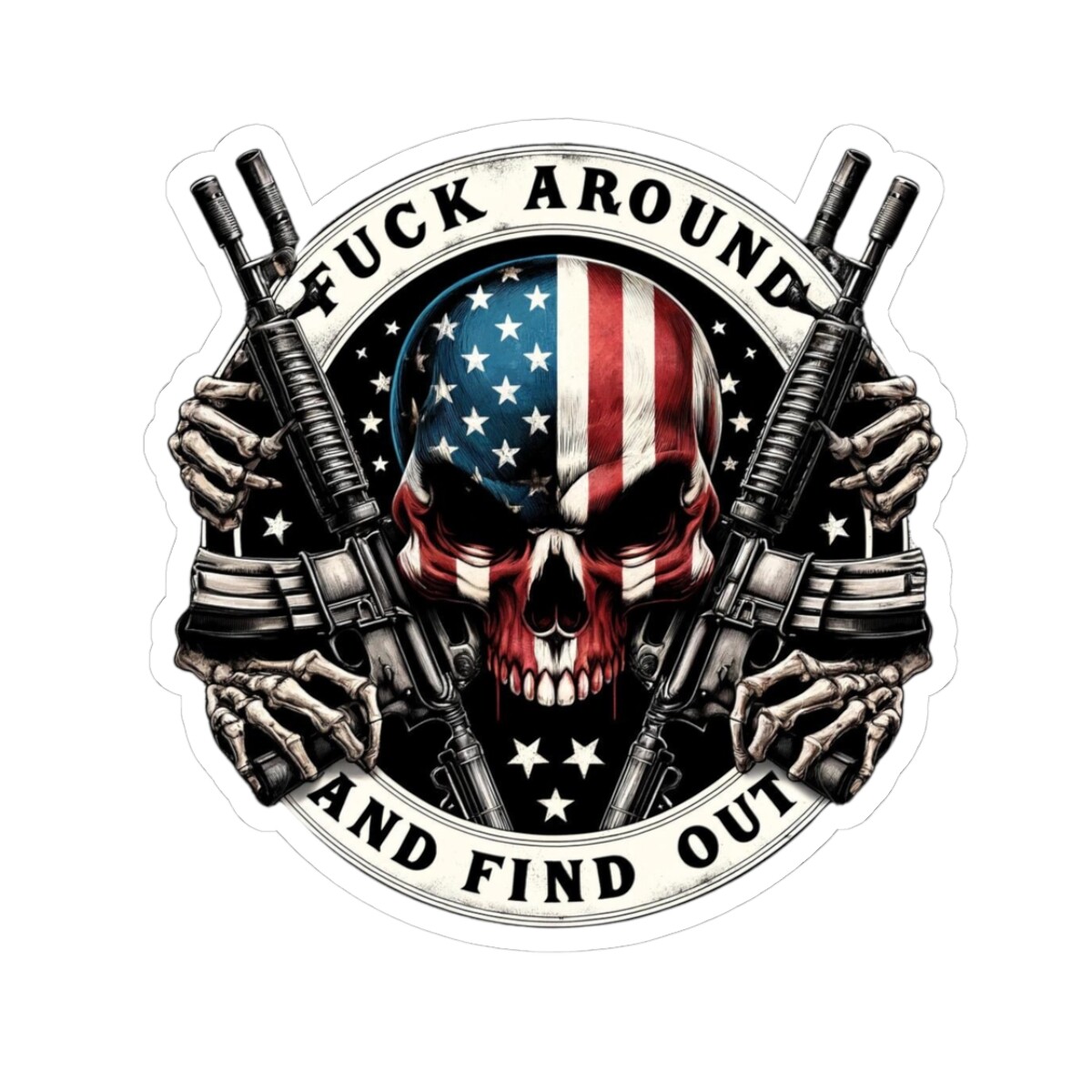 Graphic Patriotic Skull with GunsOut Kiss-Cut Stickers