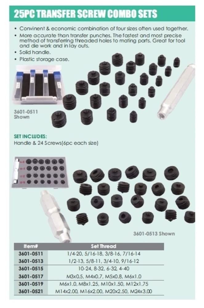 25 Piece 1/4-20, 5/16-18, 3/8-16, 7/16-14 Transfer Screw Set Pack of 1