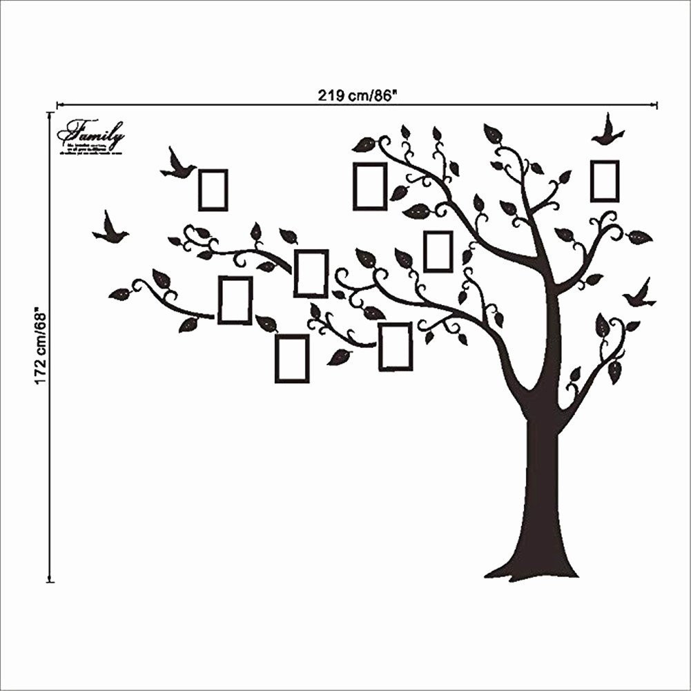 Large Family Tree Wall Decal DIY Black Photo Frame Tree Wall Decor Sticker