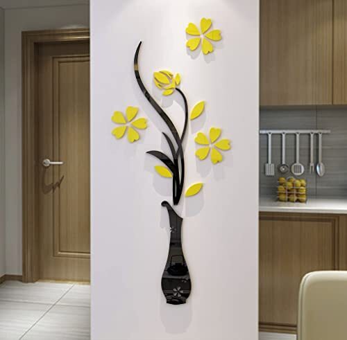 3D Vase Wall Murals for Living Room Bedroom Sofa 59 X 23 inches Yellow