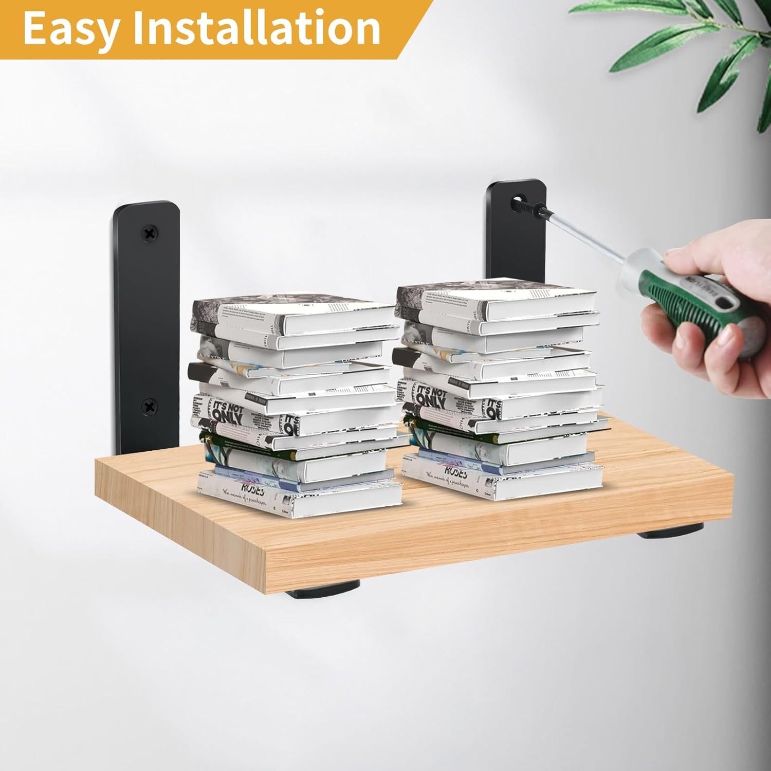 8 Pack – L 10" x H 6" x W1.5, 5mm Thick Black L Shelf Bracket, Iron Shelf Bracke