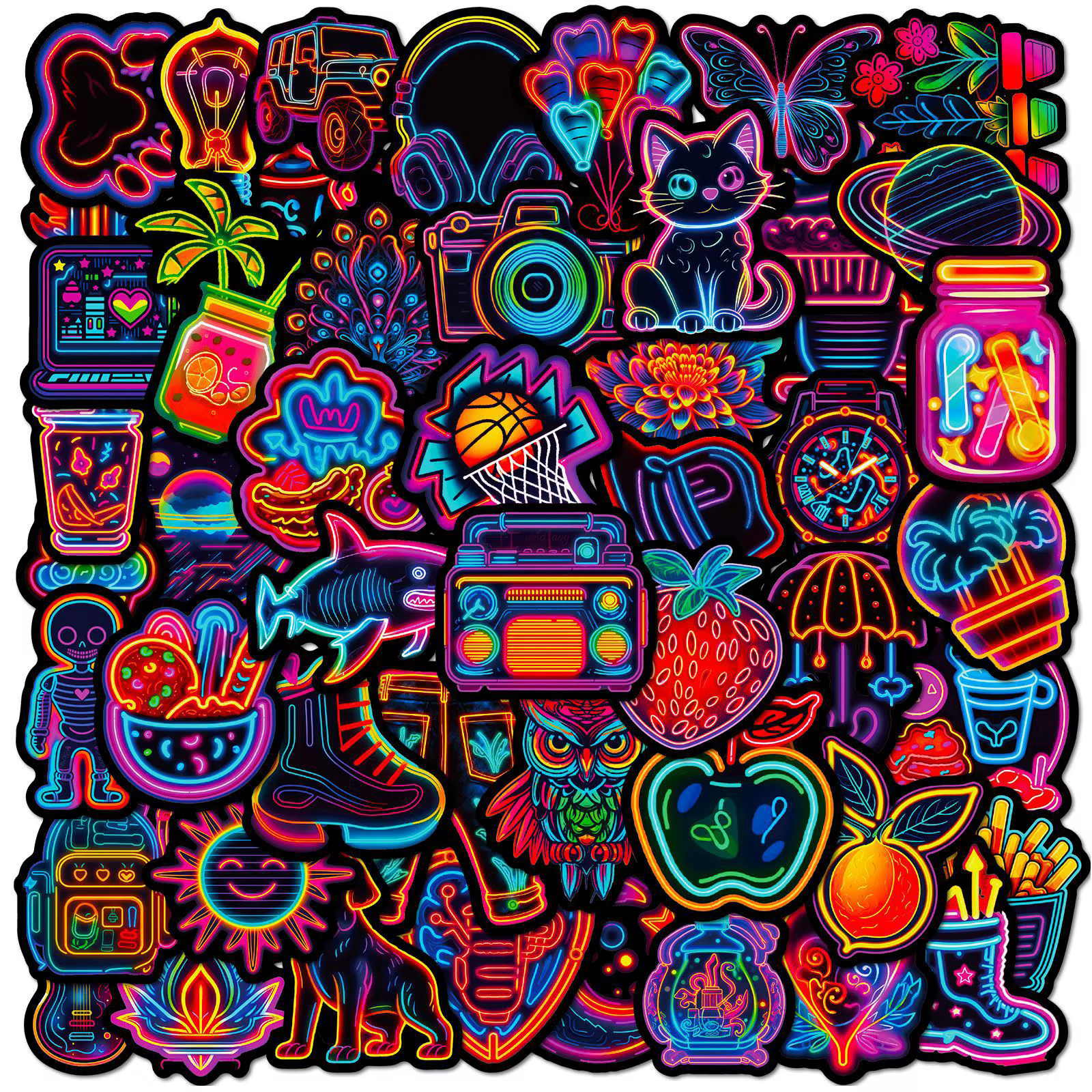 10 pc Fun Neon Light Sticker Set Collectible Stickers ST16