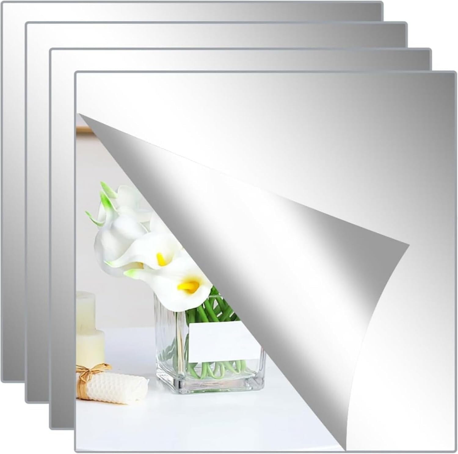 Self Adhesive Mirror Tiles 7.8×7.8in 4 Pack Modern Wall Decor for Bedrooms