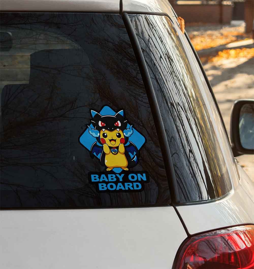 Pikachu Charizard X Poncho Baby On Board Decal – Cute Anime Car Vinyl Kawaii
