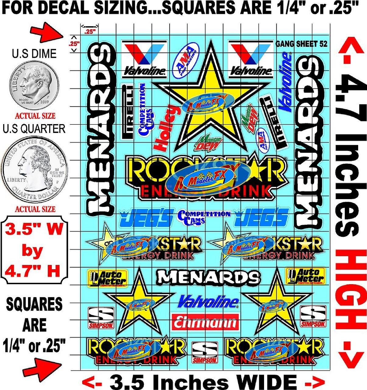 White Vinyl Sticker Sheet 52 F1rockstar-R/C MODEL Decal fits 1/24-1/16 Scale CUT