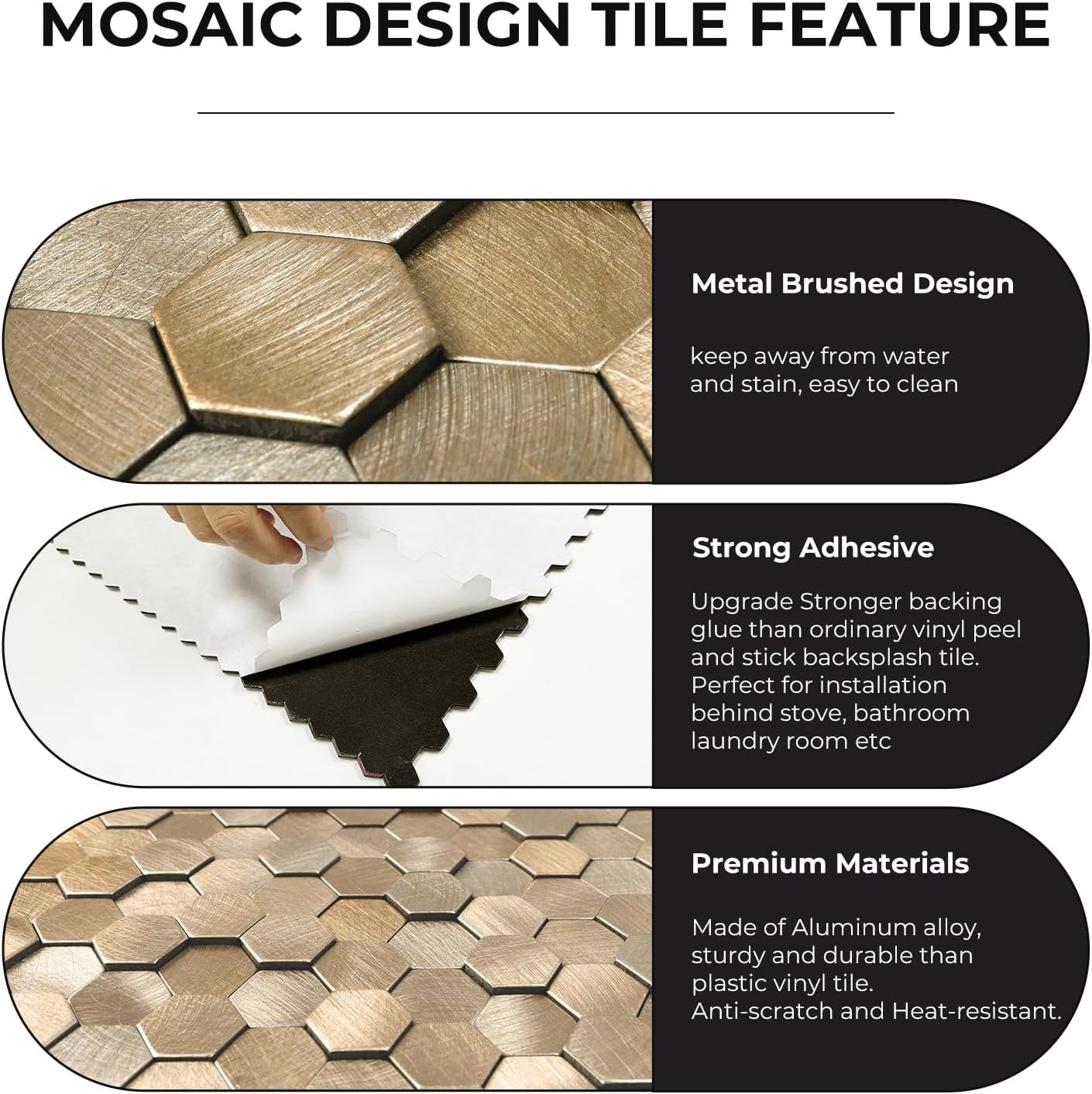 8Pcs Peel Stick Backsplash Tiles, Stick on Mosaic Self Adhesive Tiles,3D Hexagon
