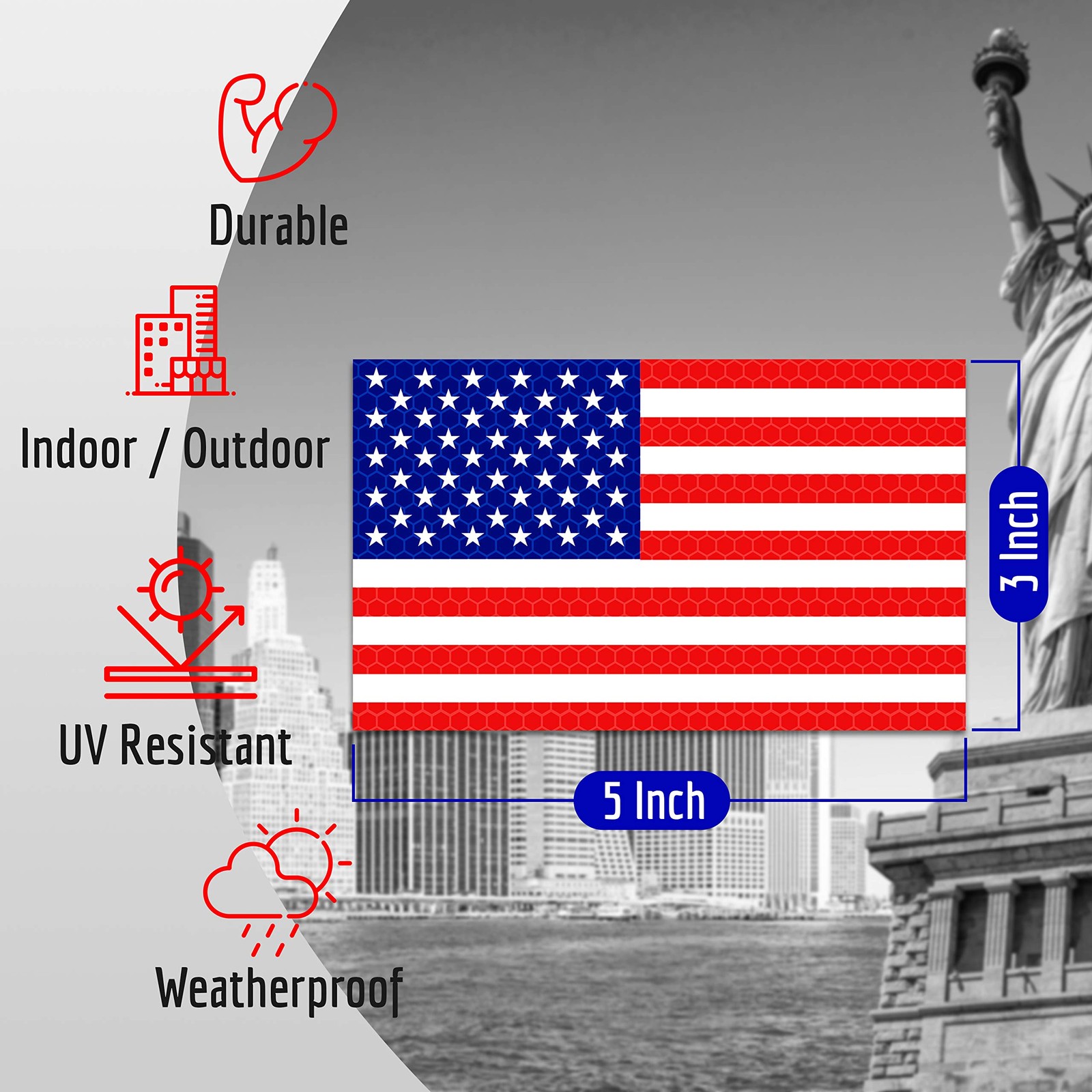 3PC Reflective American Flag Sticker – 5×3 Inches – American Flag Decal Stick…