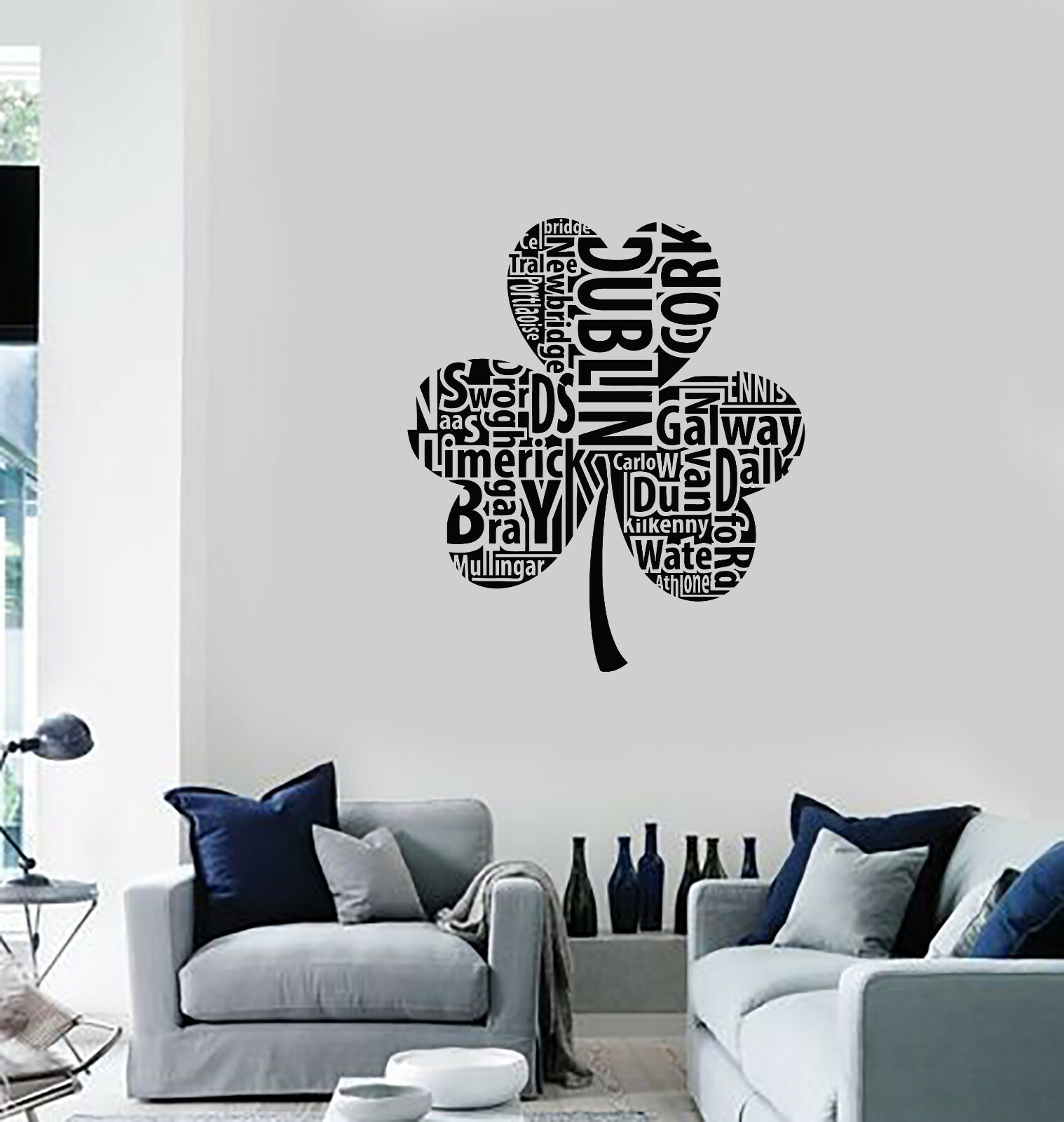 Vinyl Wall Decal Ireland Cities Shamrock Irish Decoration Room Stickers (ig6047)