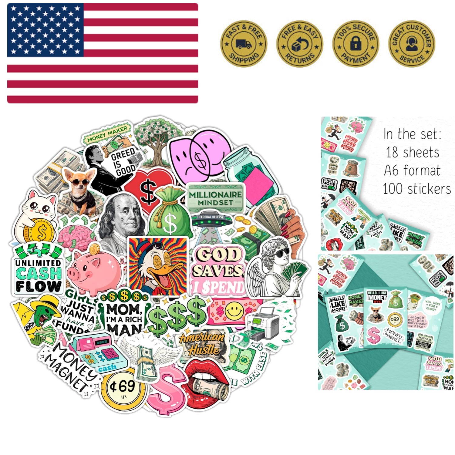 100Pcs Money Stickers for Planner for Adults, for Water Bottle – Money Sign, …