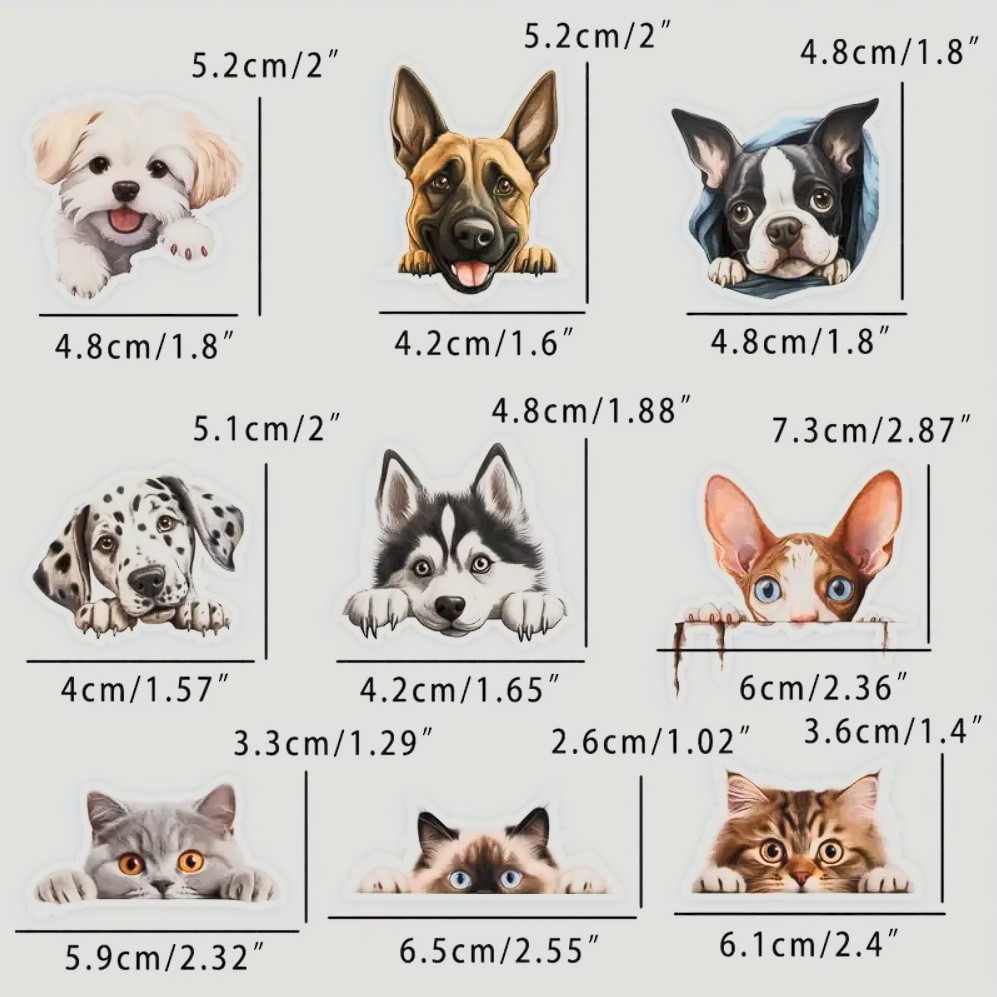 50pcs/pack Peeking Cats And Dogs Stickers, Decoration For Water Bottle, Laptop
