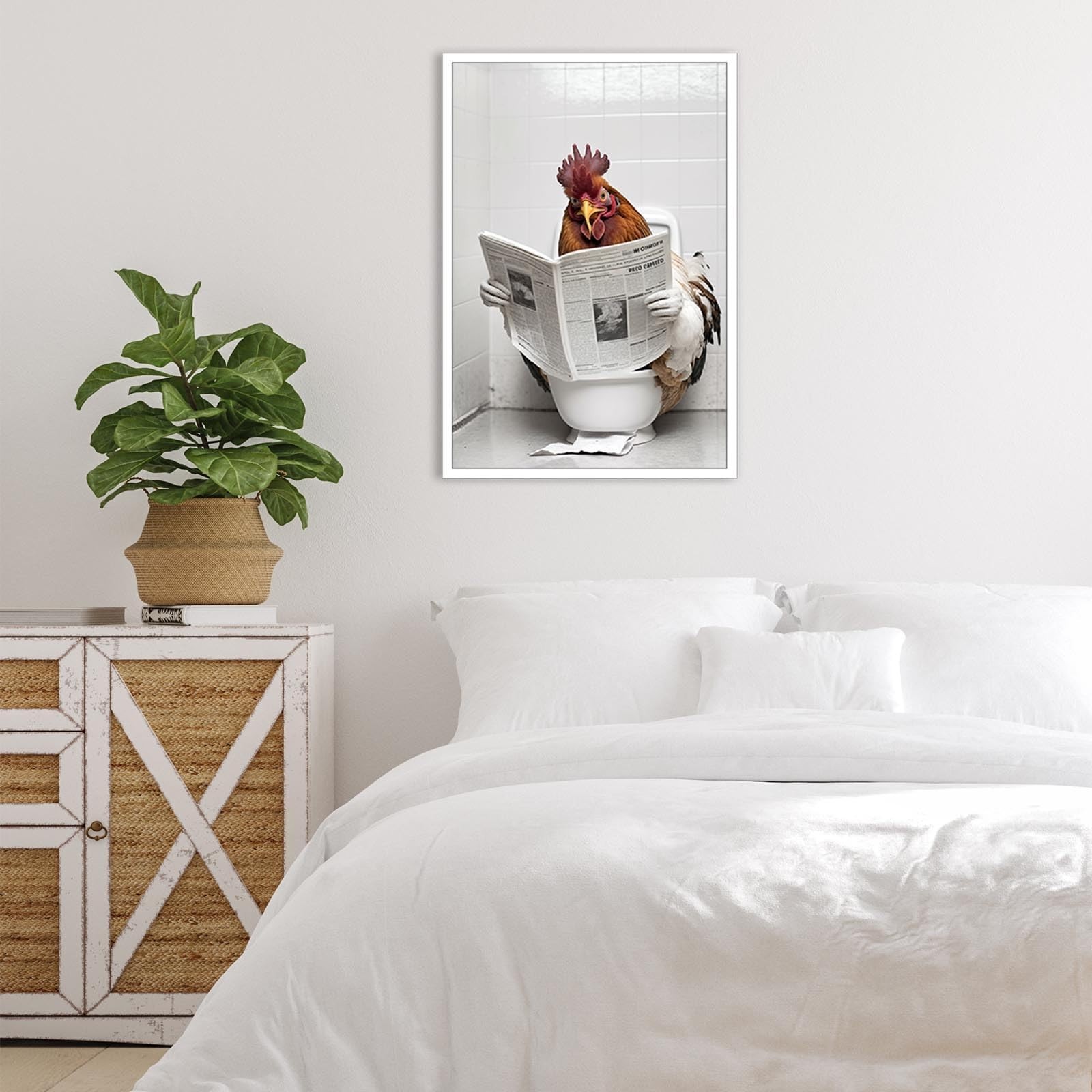 KOEUIRW Funny Chicken Bathroom Canvas Wall Art Cute Chicken In Toilet Posters…