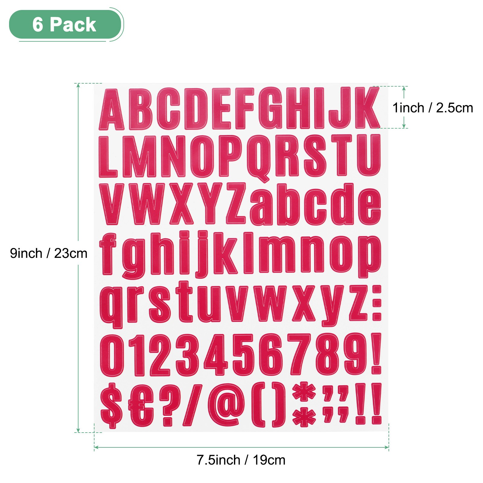 6-Sheets Letter Stickers, 1" Vinyl Alphabet Sticker[486 Pieces, Rose Red]