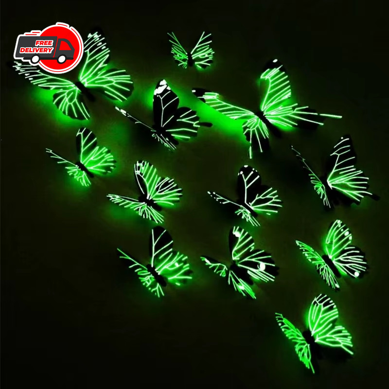 12PCS 3D Luminous Butterfly Wall Stickers DIY Home Decor Modern Art Gift USA