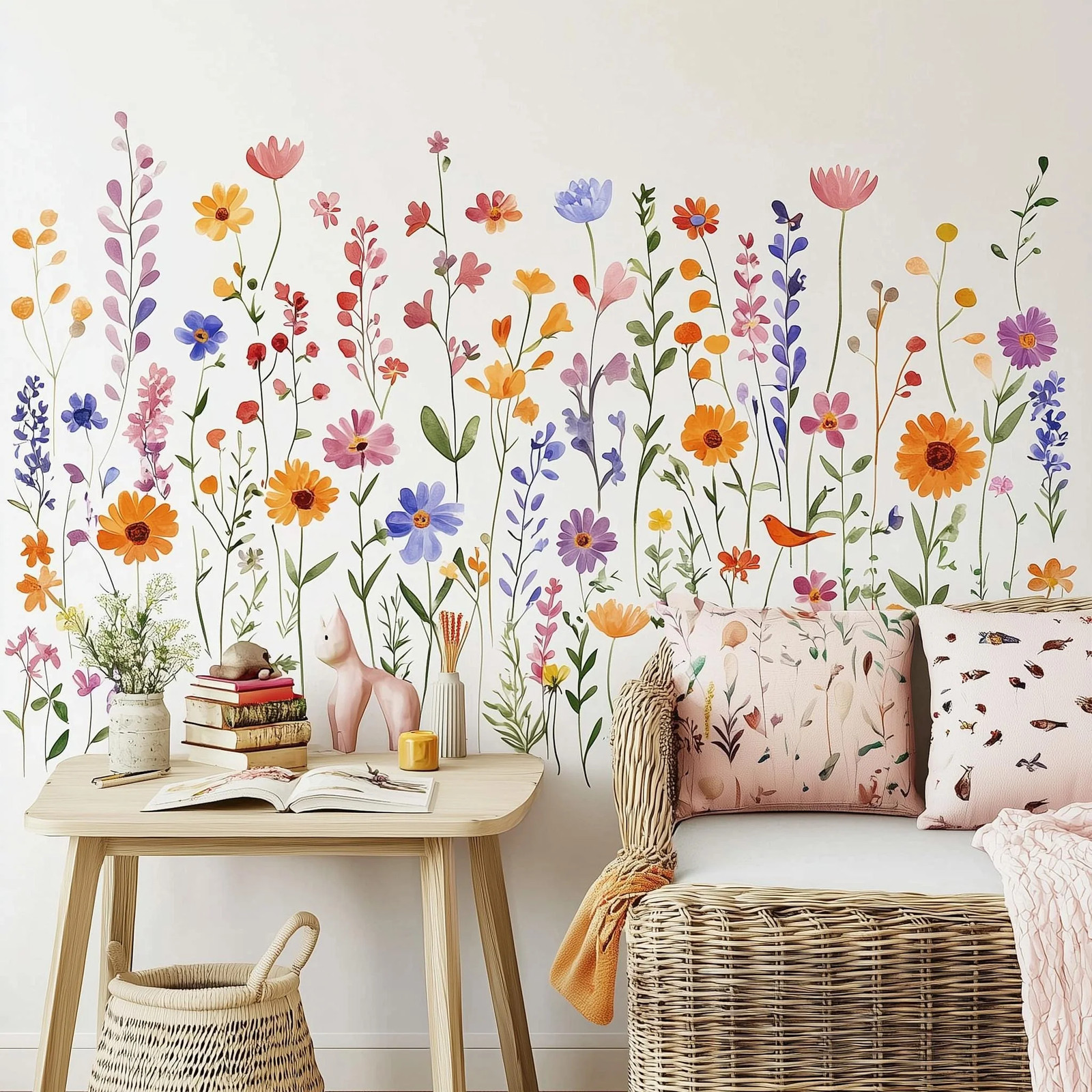 Colorful transparent watercolor style flowers