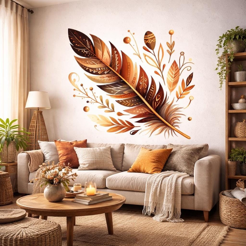 Boho Feather Decal | Tribal Pattern Wall Art