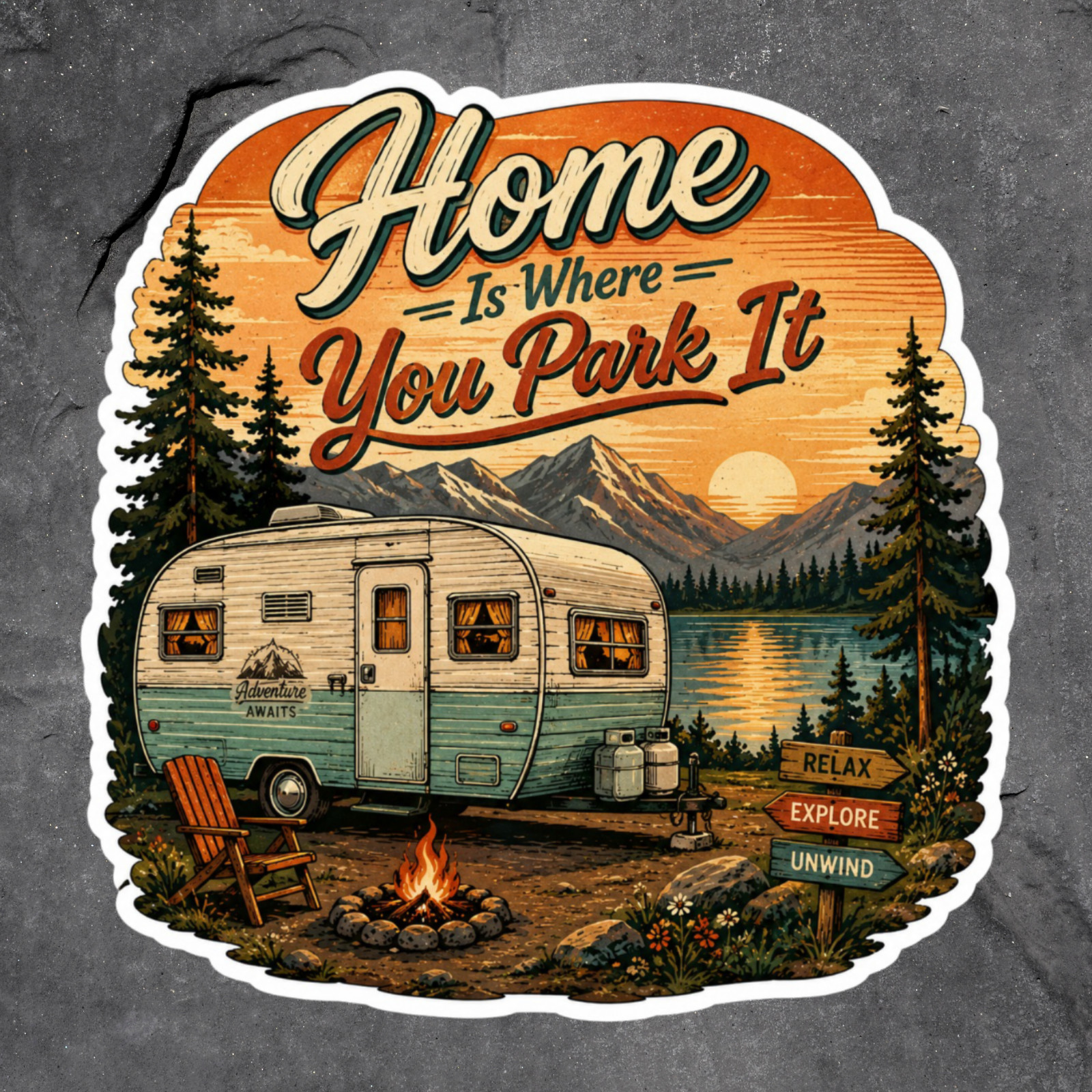 Camping Sticker Vinyl Decal Home Is Where You Park It RV Life Travel