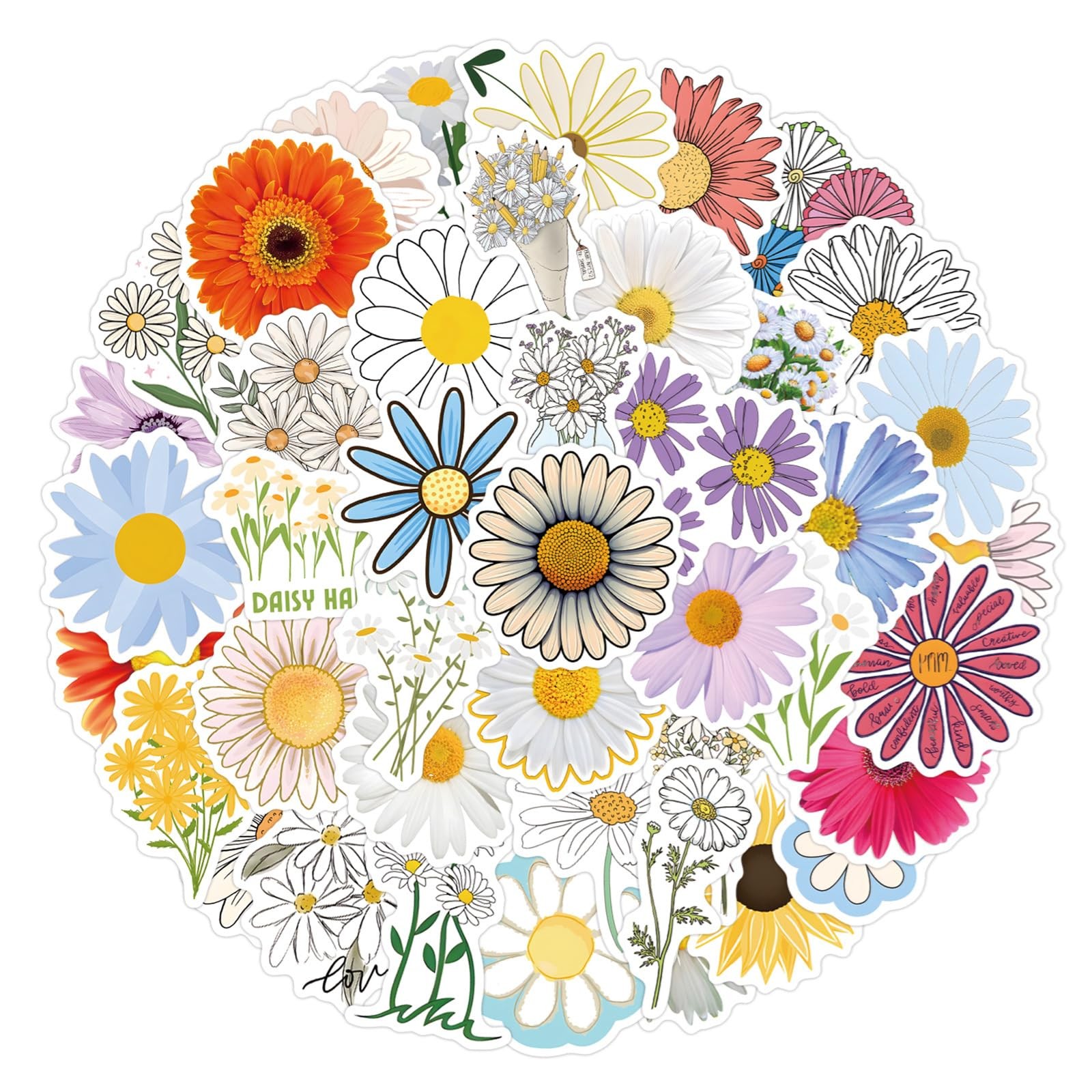 Cute Daisy Stickers 55PCS Beautiful Plants Waterproof Flower Colourful