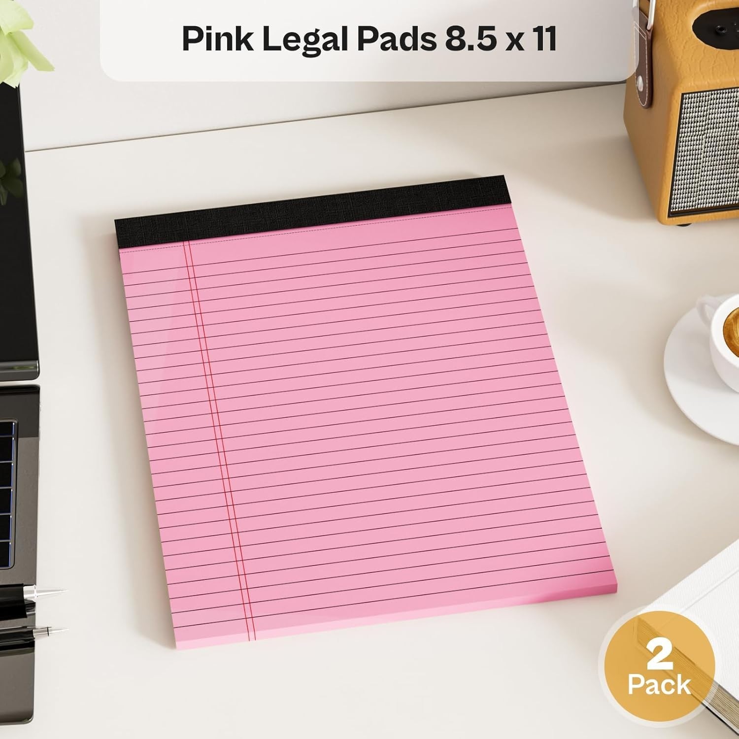 4 Pack Pink Legal Pads 8.5×11 Wide Ruled Notepads 30 Sheets Perforated Paper