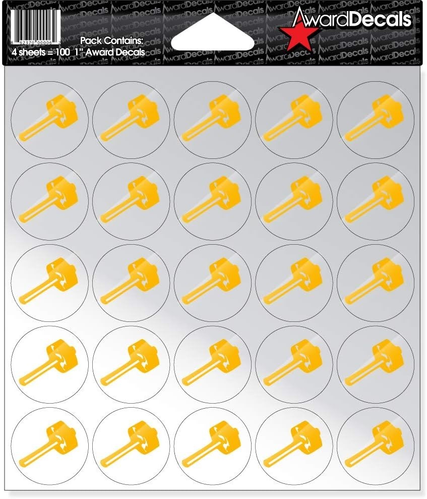 100 Polished Yellow Gold Sledgehammer 20mil Helmet Stickers – Award Decals