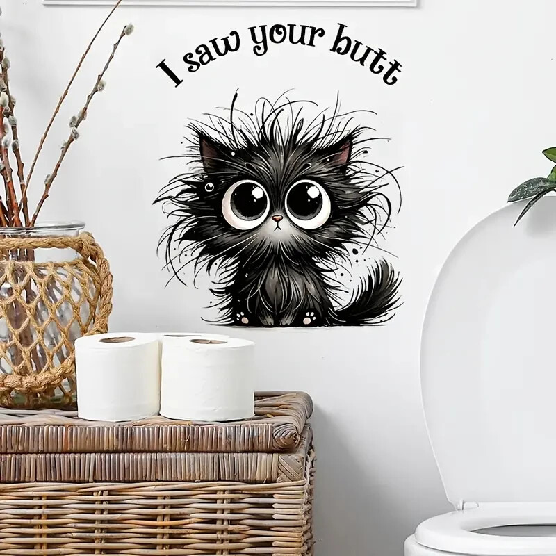2pcs Funny Cat Toilet Sticker"I Saw Your Butt"Animal Print PVC Bathroom Decal
