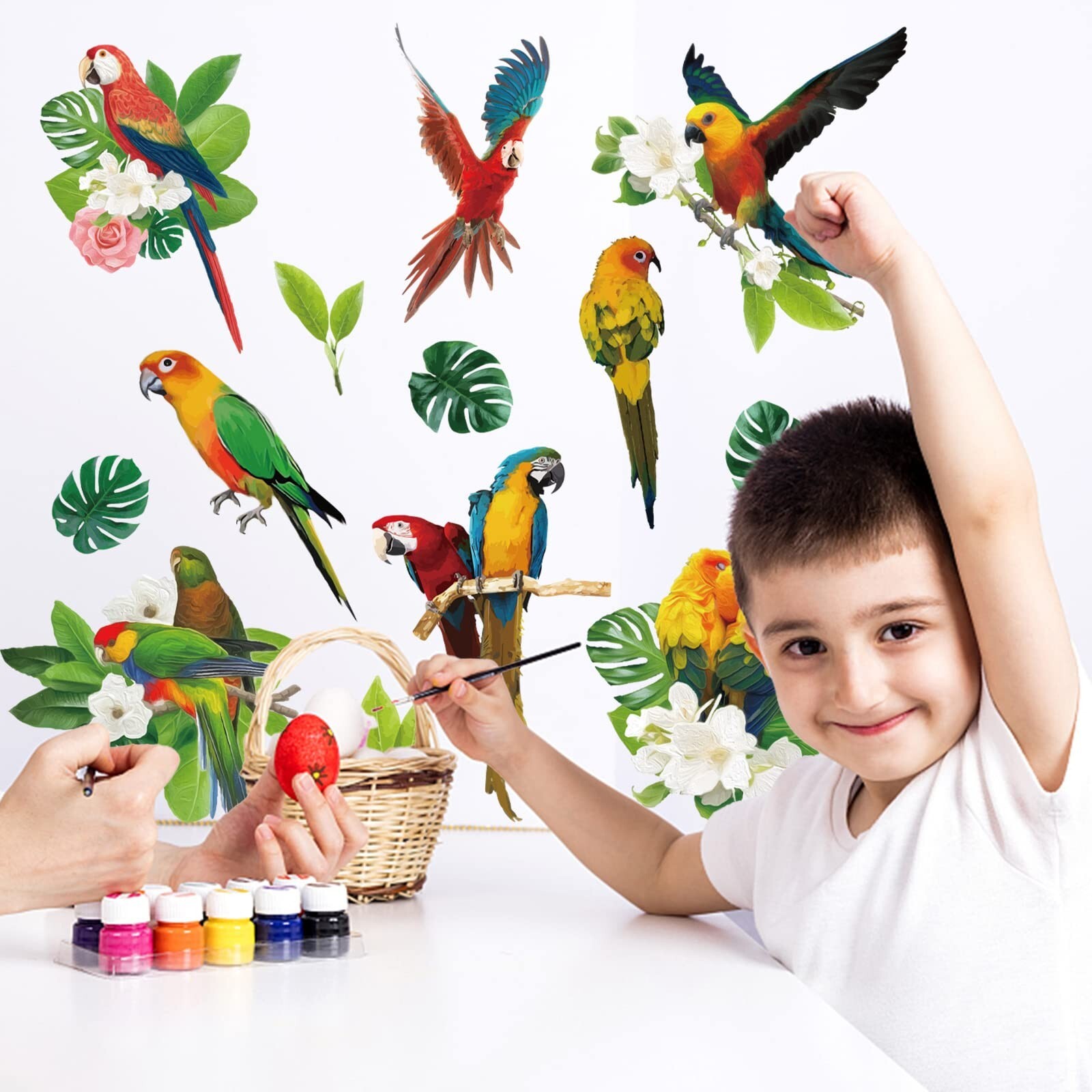 SUPERDANT Tropical Plants Parrot Wall Stickers Green Leaf Birds Watercolor Fl…