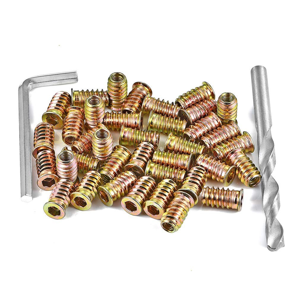 PGMJ 200 Pcs Threaded Inserts for Wood – One Size, 200 1/4"-20 x 20mm