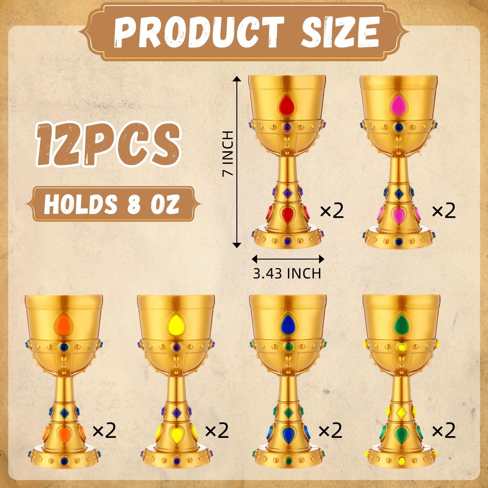 12 Pcs Medieval Molded Crown Goblets 8 oz Colorful Jeweled Goblet Vintage Pla…