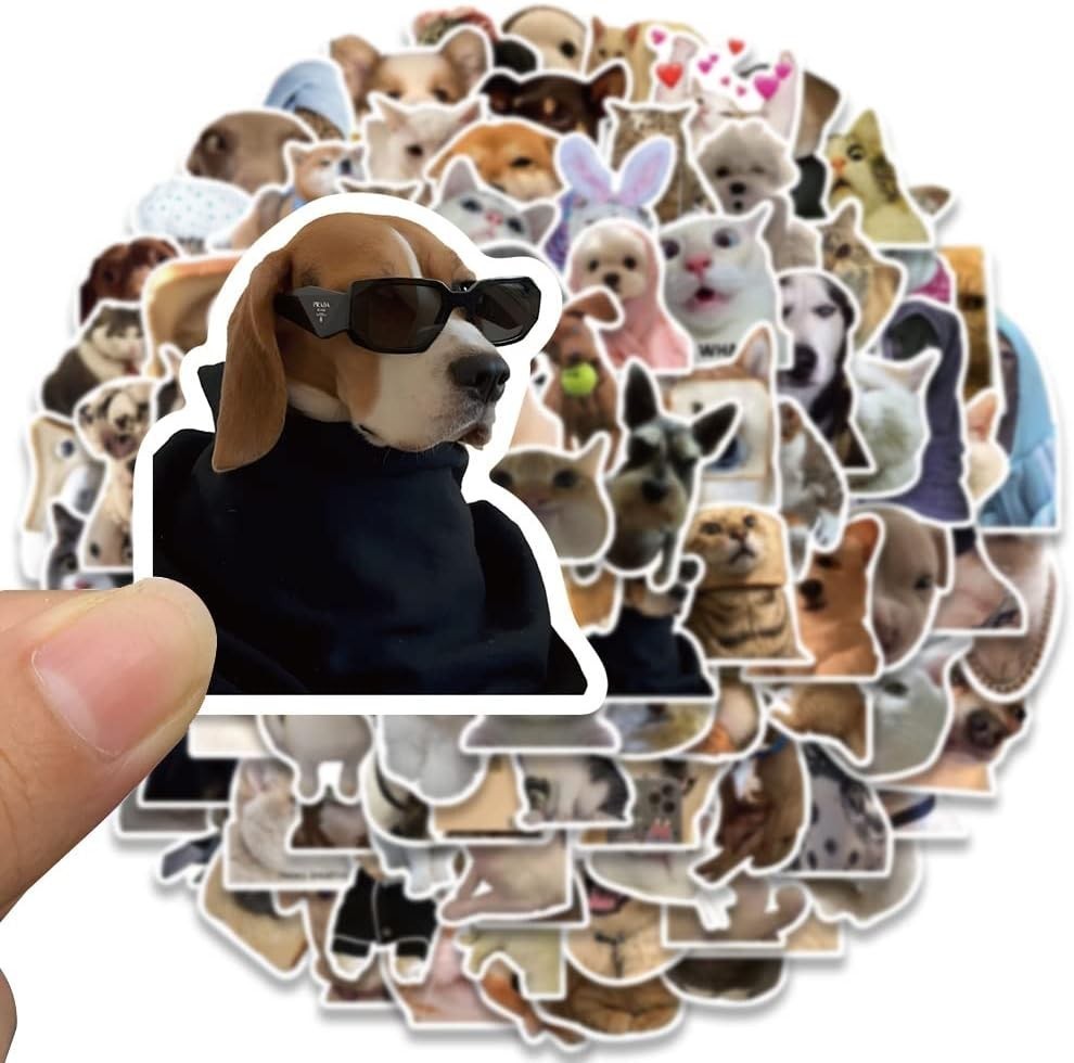 100PCS Funny Dog & Cat Meme Stickers Cute Cat & Dog Stickers Adults Teens