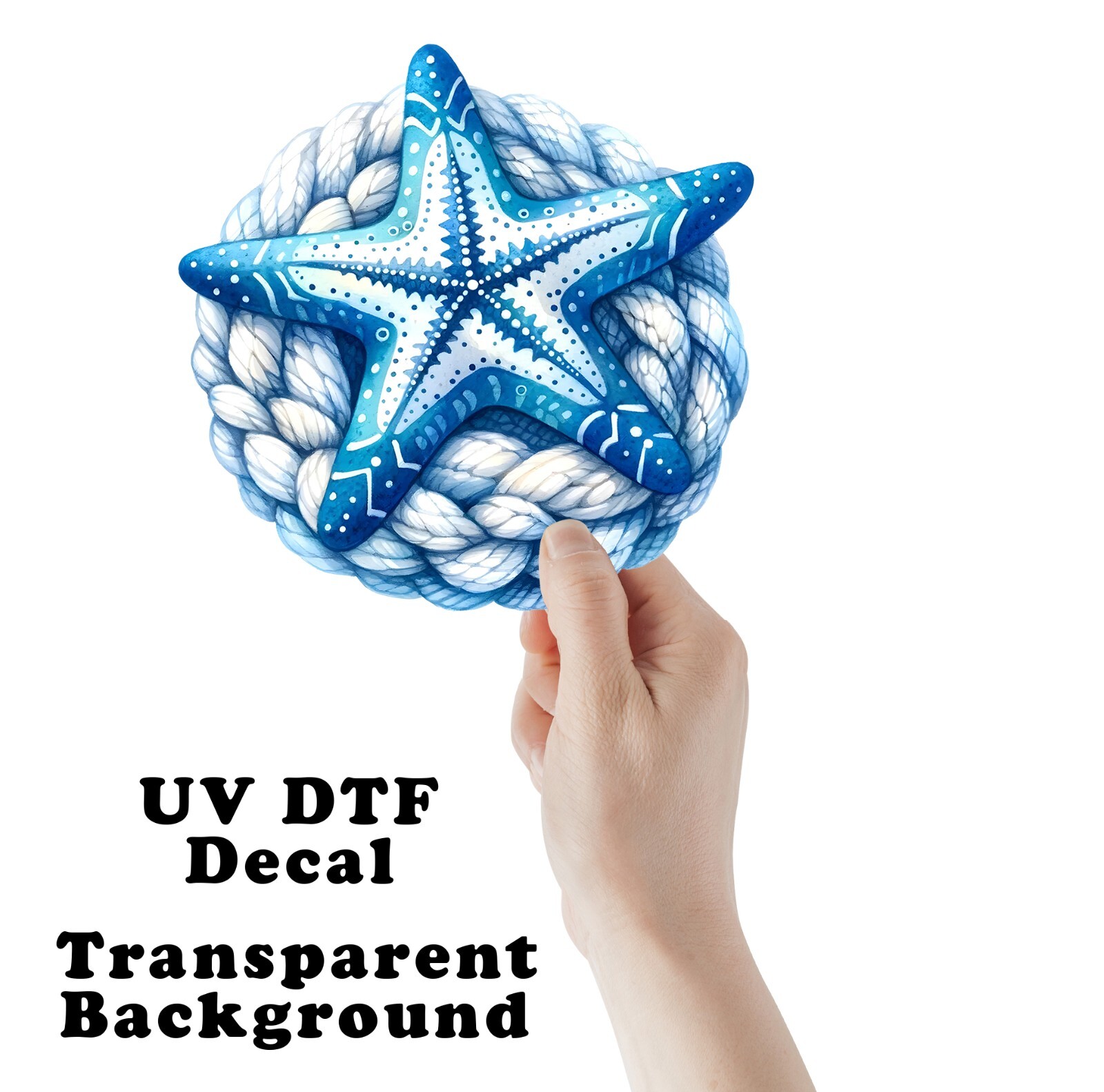 Blue and White Starfish and Rope Transparent Sticker / Decal