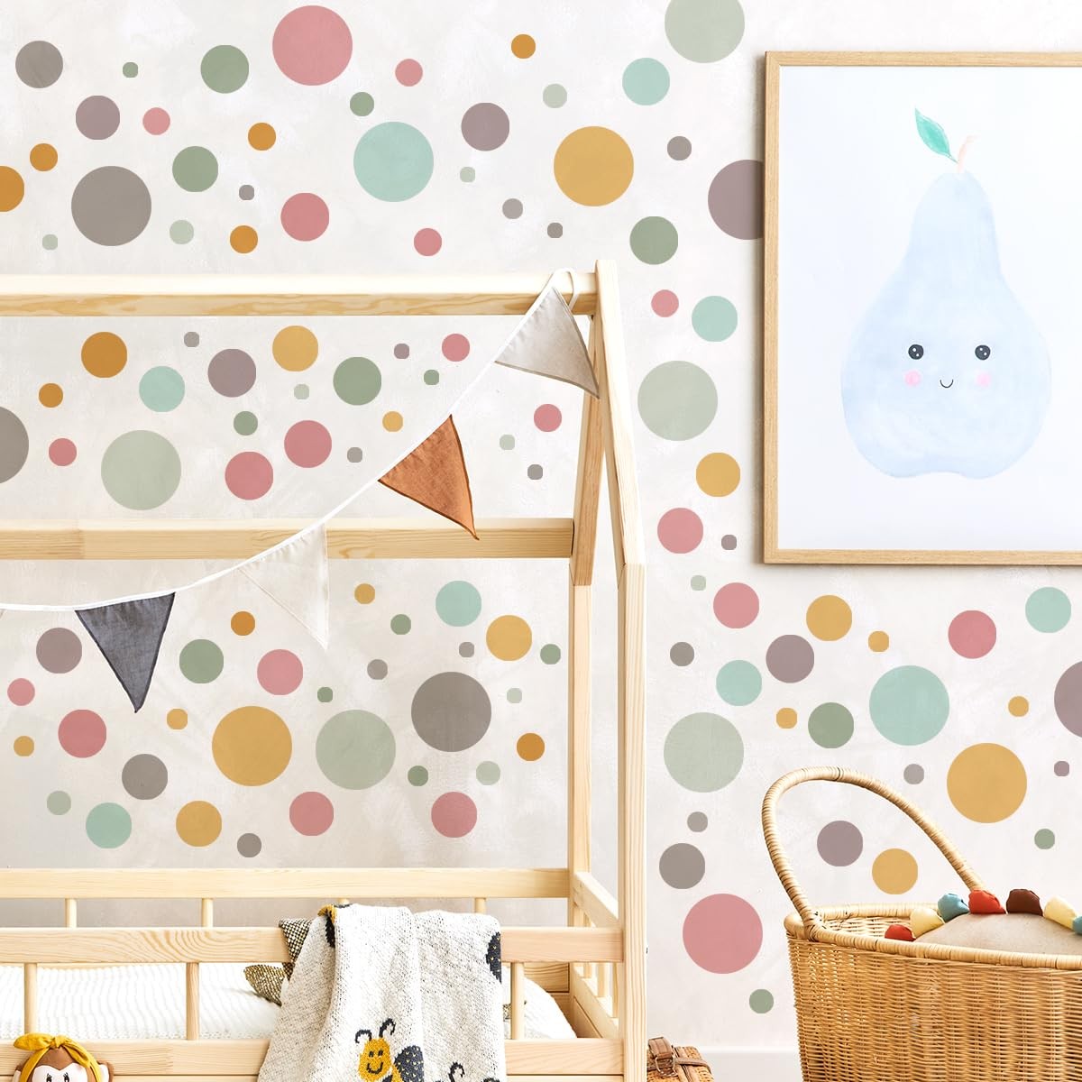178 Pcs Bohemian Wall Decal with Polka Dots & Rainbows – Neutral Nursery Deco…