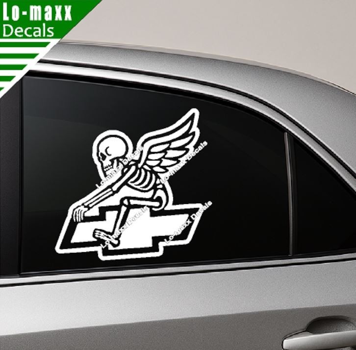 Chevy Bowtie Reaper Skeleton Wings Car Truck Die Cut Vinyl Decal Sticker