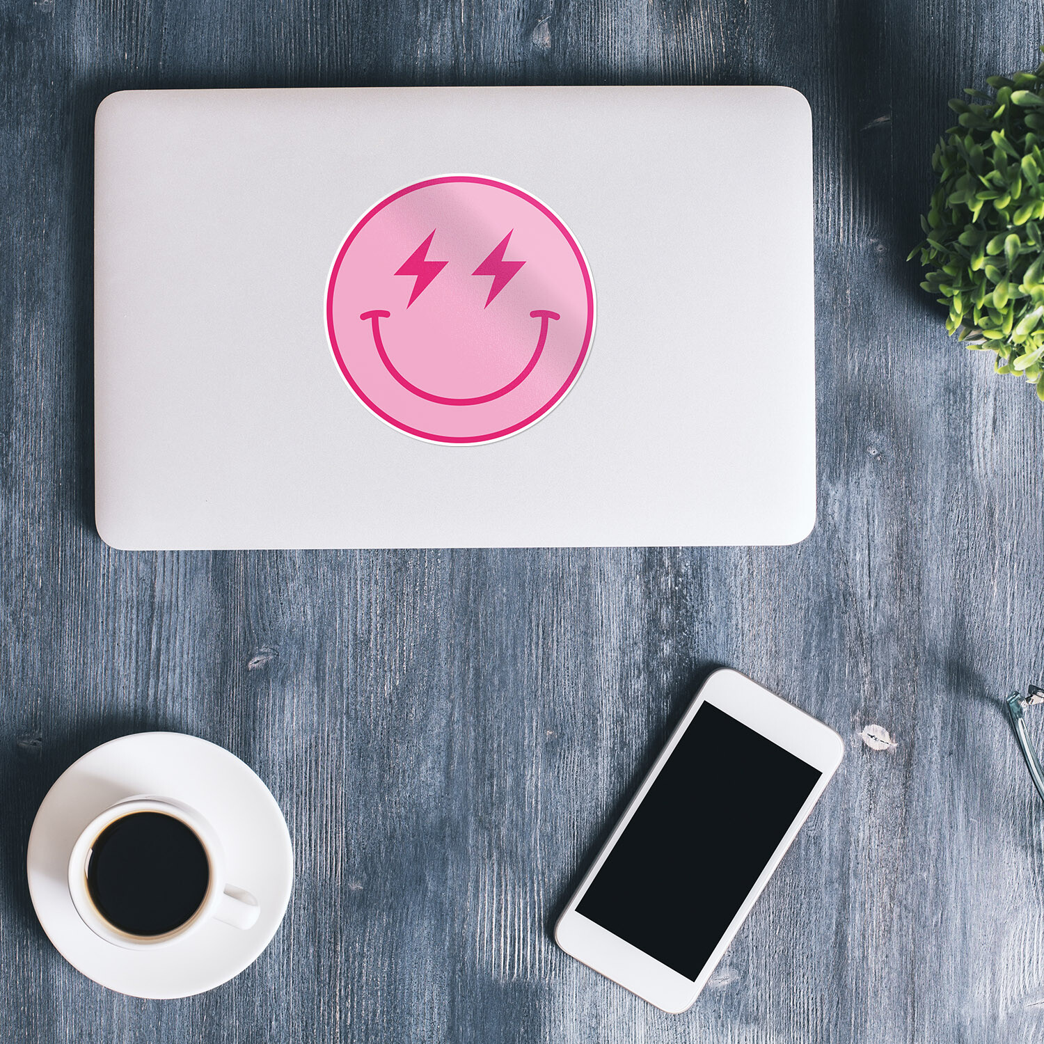 Pink Lightning Bolt Smiley Face Car Bumper Vinyl Sticker Decal