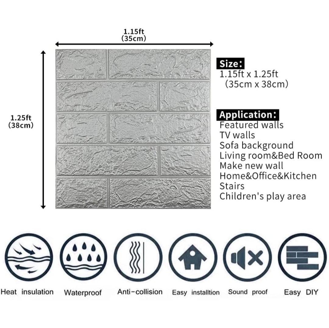20 Pcs 3D Tile Brick Wall Sticker Self-adhesive Foam Panel Wallpaper 29sq feet