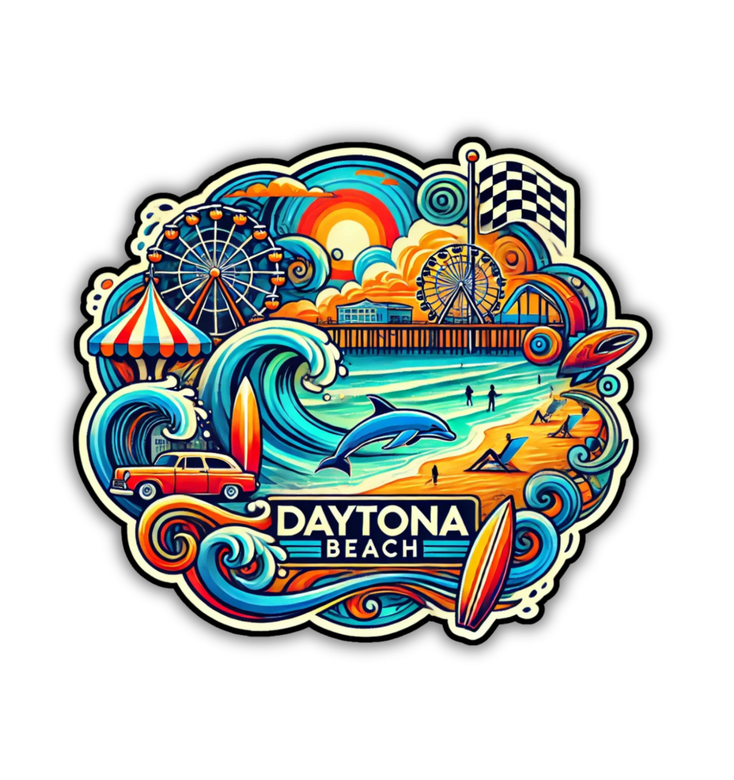 Daytona Beach Florida Fridge Magnet or Laptop Sticker