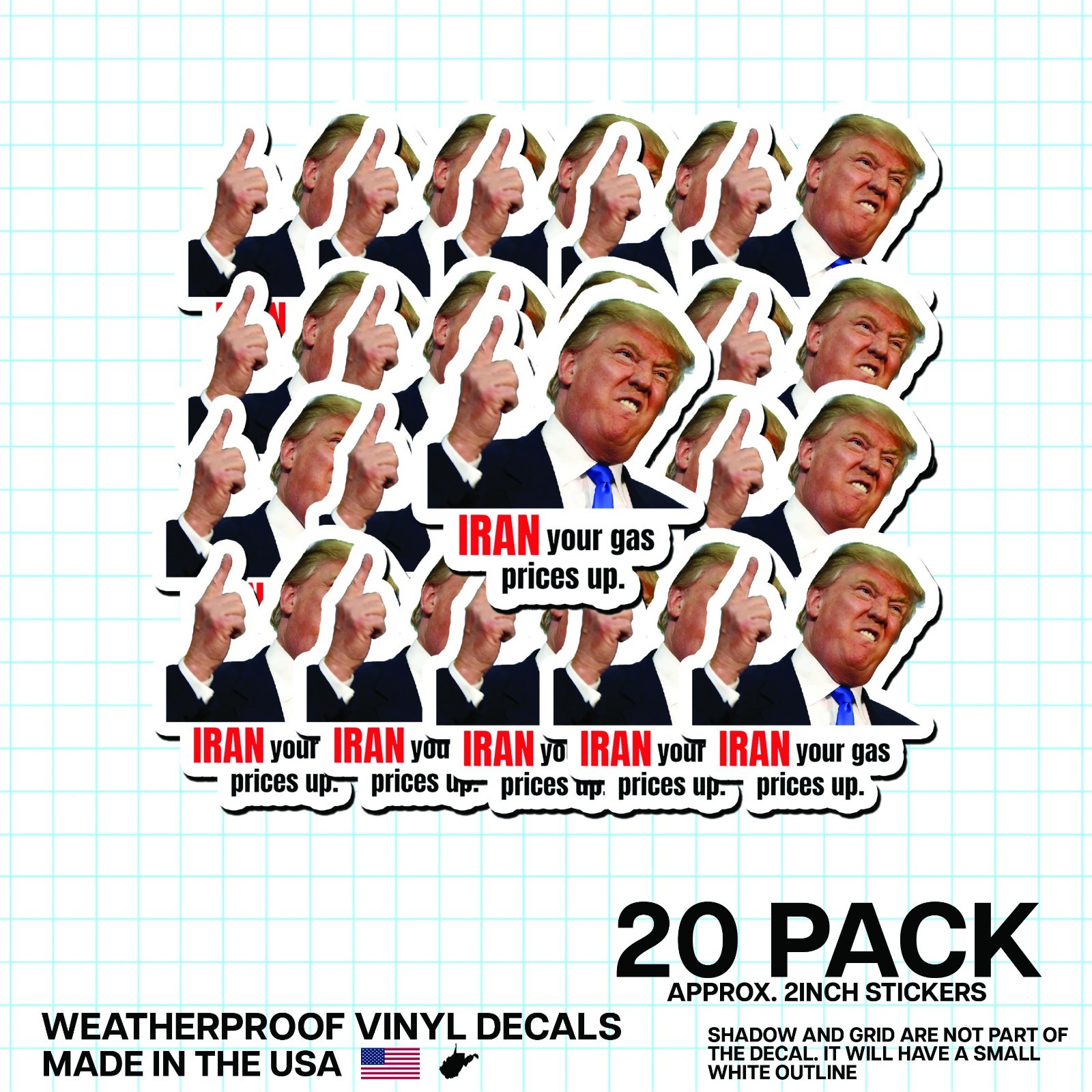 Trump “Iran Prices Up” Sticker 20 Pack Funny Gas Meme Political Decal 2"