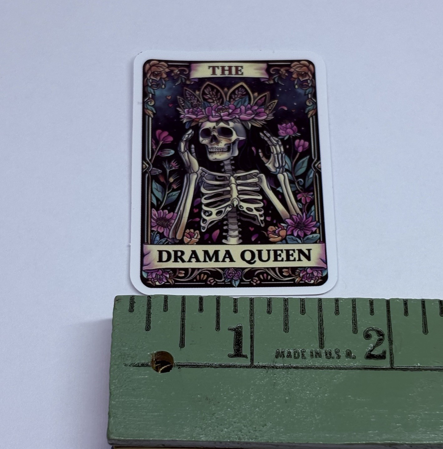 Skeleton Tarot Sticker Decal “Drama Queen” Humor Gothic Art Vinyl Journal Tc9