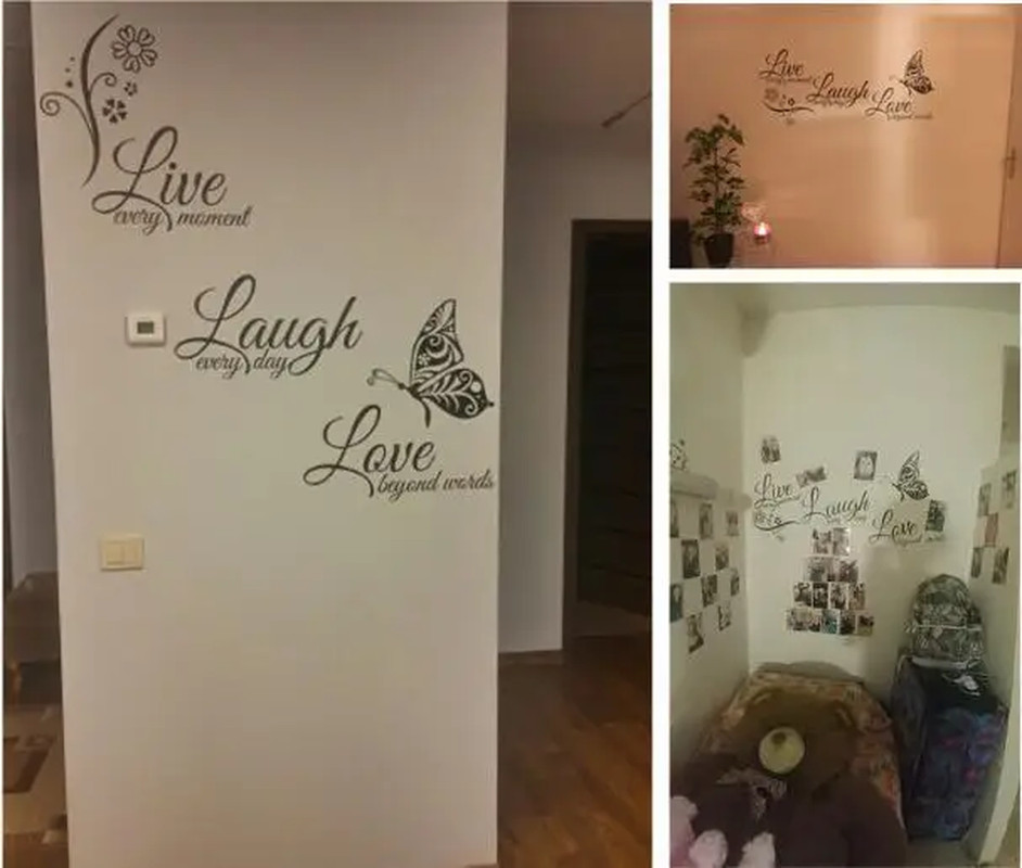 Live Laugh Love Butterfly Flower Wall Art Sticker Modern Wall Decals Quotes Viny
